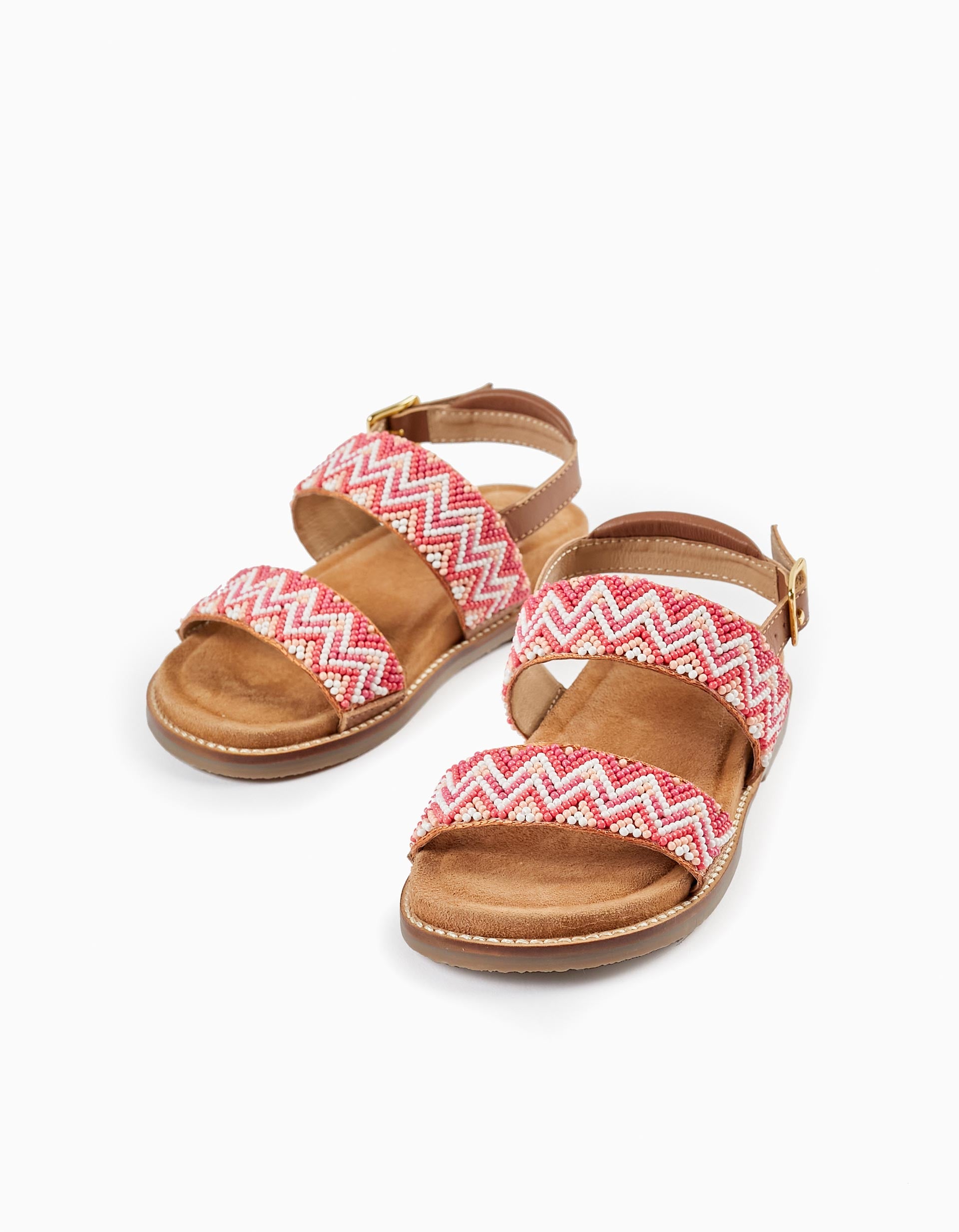 Leather Sandals with Beads for Girls, Multicolour