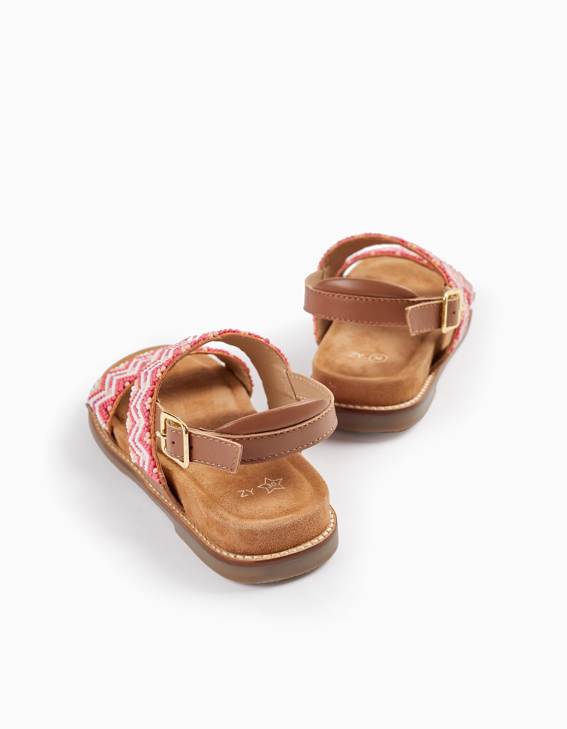 Leather Sandals with Beads for Girls, Multicolour