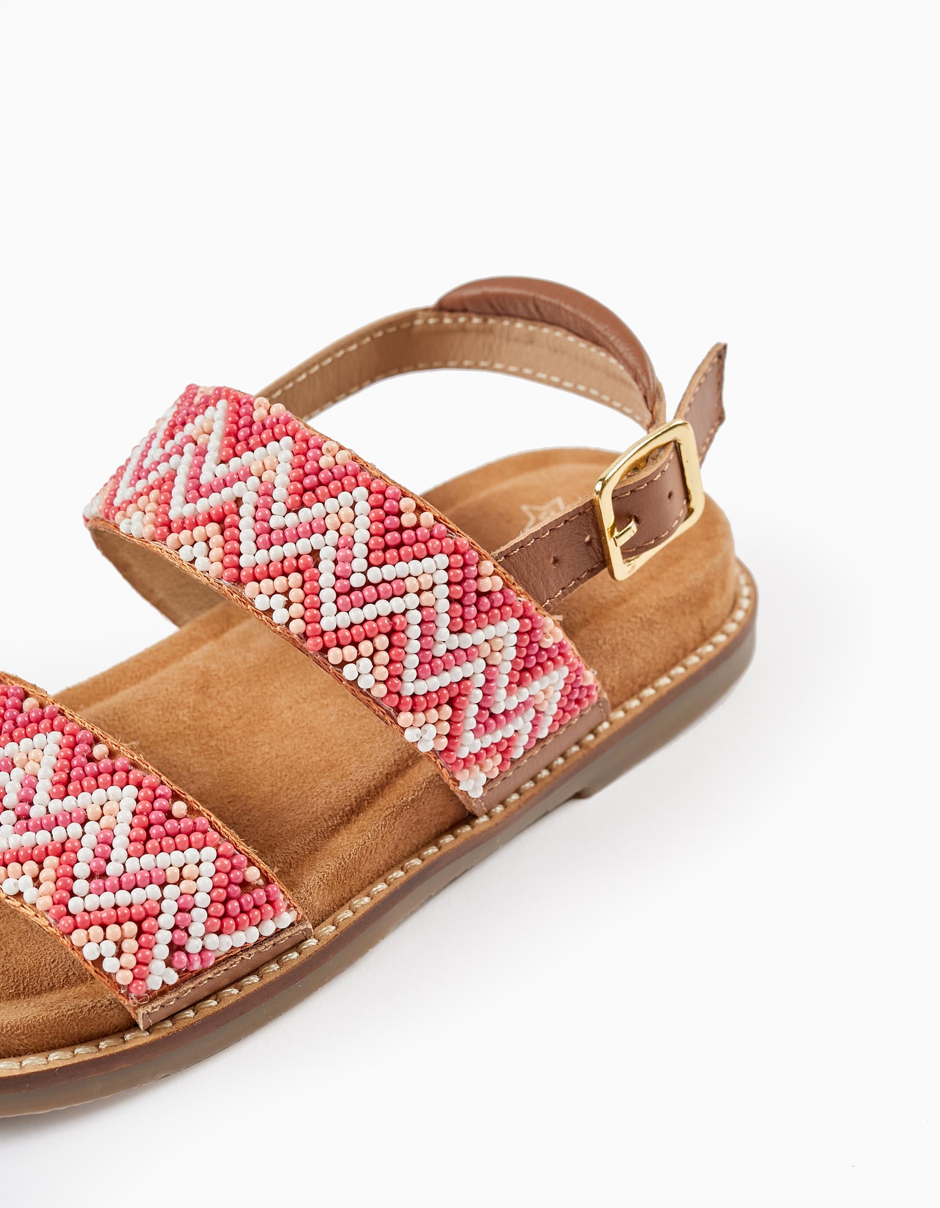 Leather Sandals with Beads for Girls, Multicolour