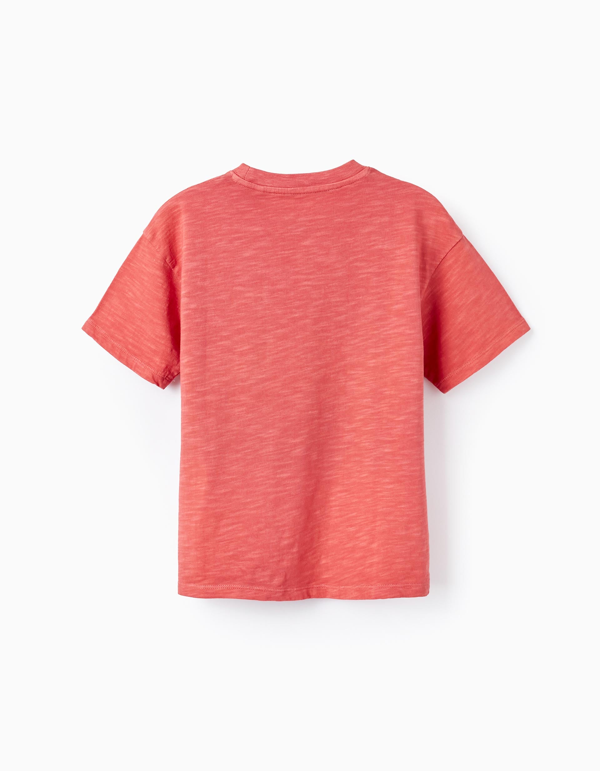 T-shirt en Jersey de Coton avec Poche pour Garçon, Corail Foncé