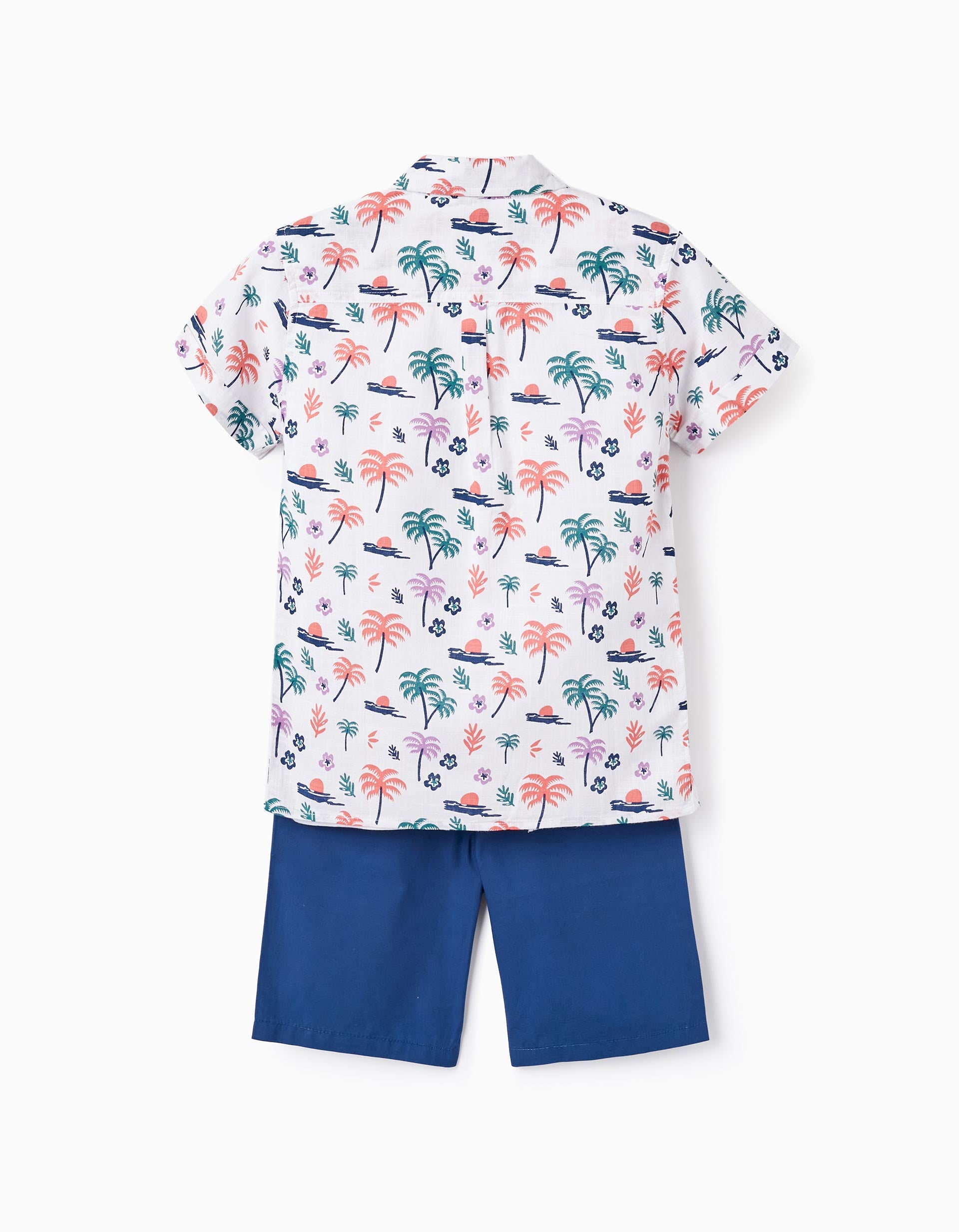 Camisa + Camiseta + Short para Niño 'Palmeras', Blanco/Azul