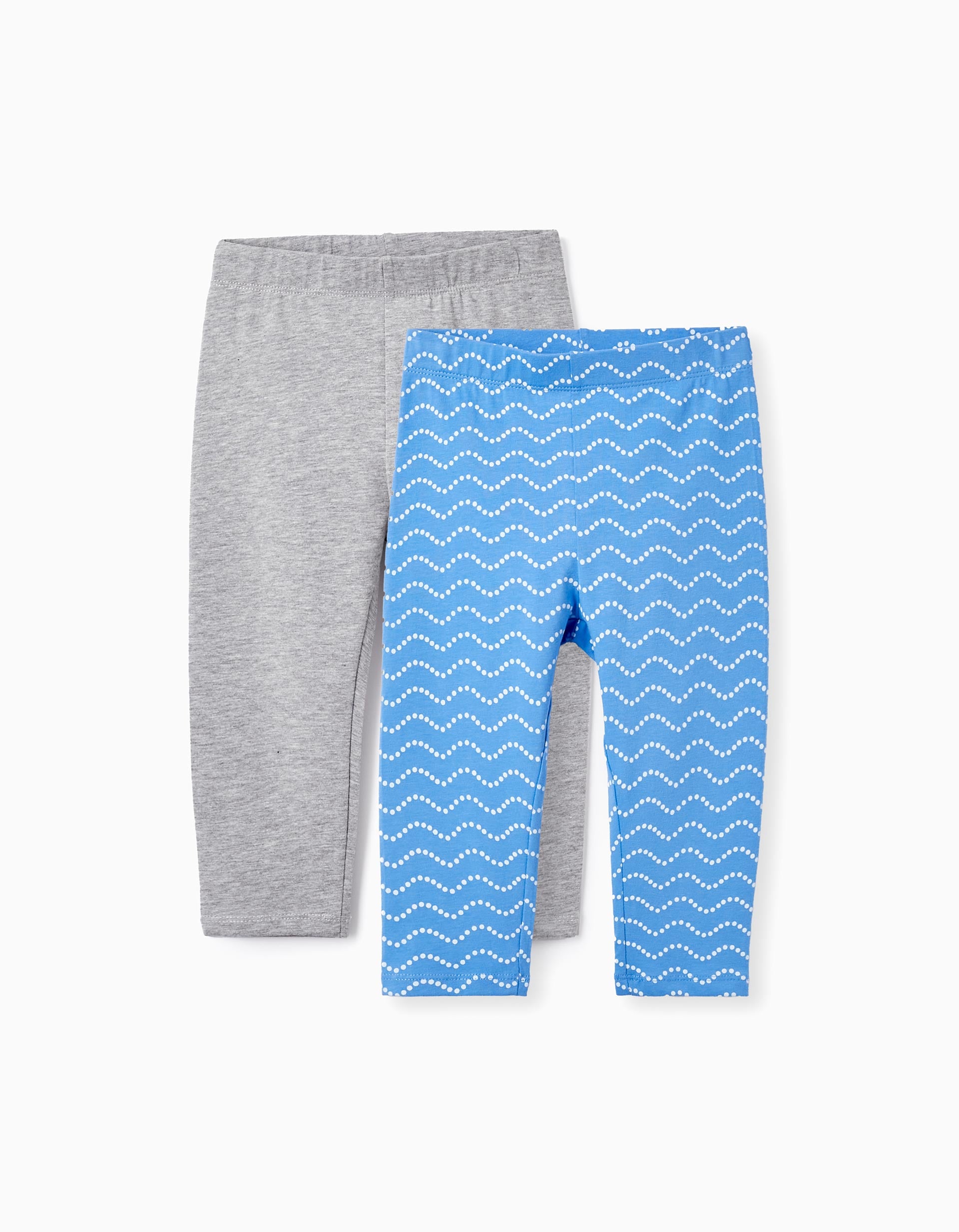 2 Leggings Courts en Coton pour Fille, Gris/Bleu