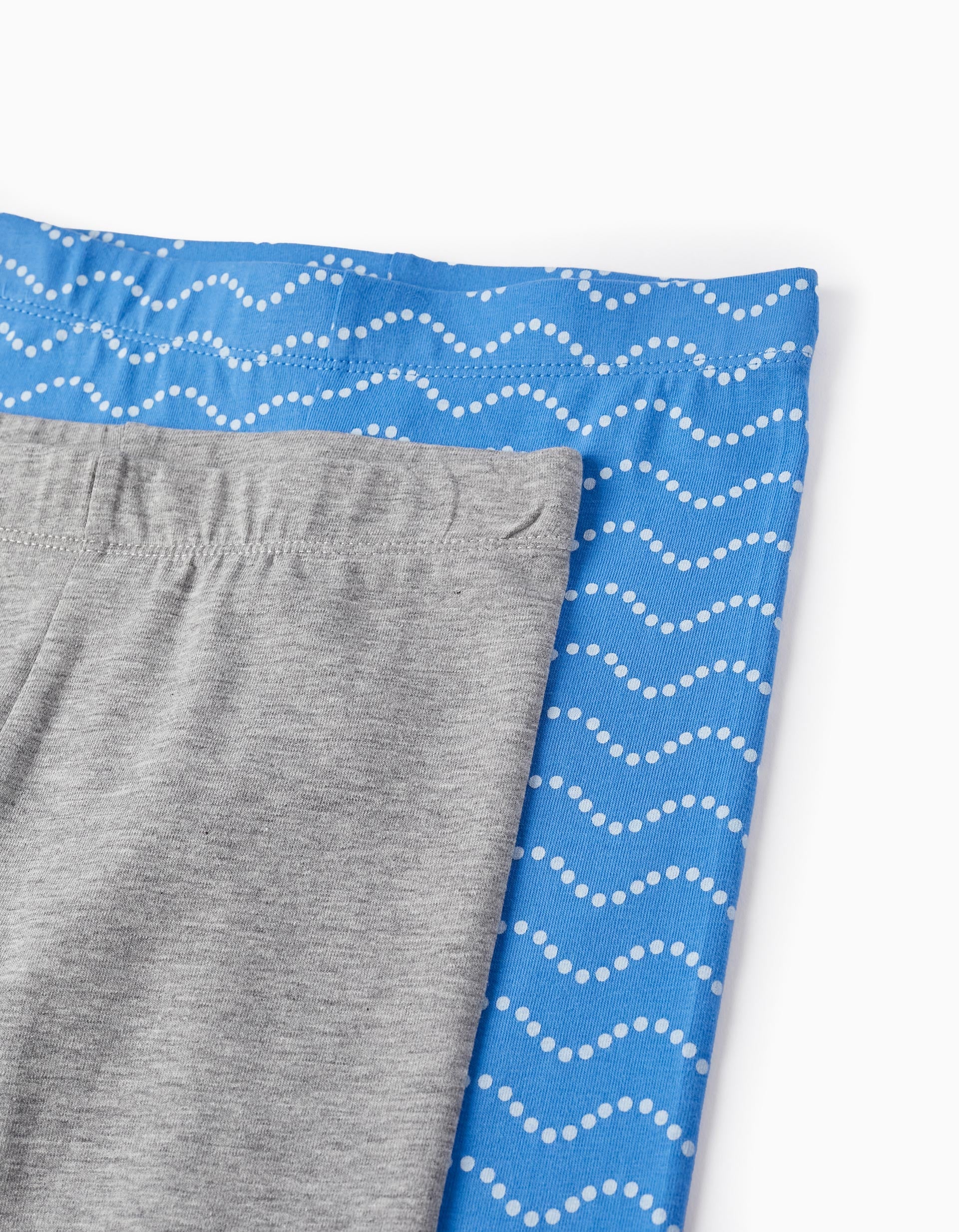 2 Leggings Courts en Coton pour Fille, Gris/Bleu