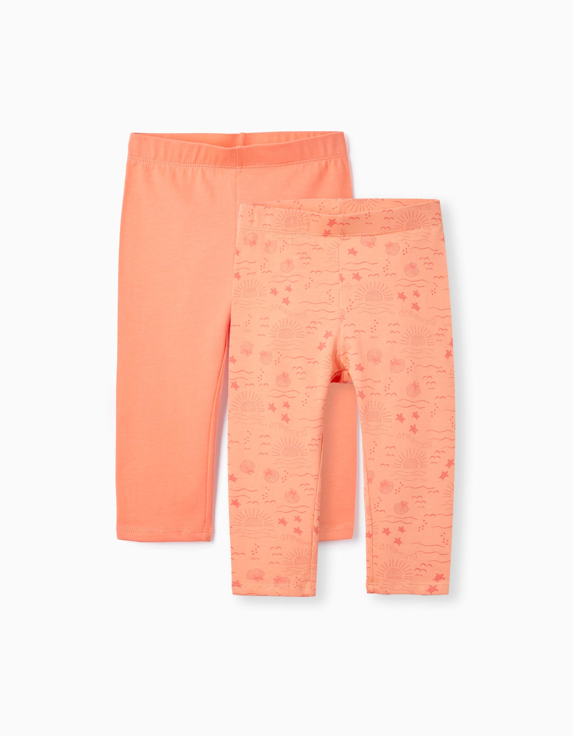 2 Leggings Courts en Coton pour Fille, Corail