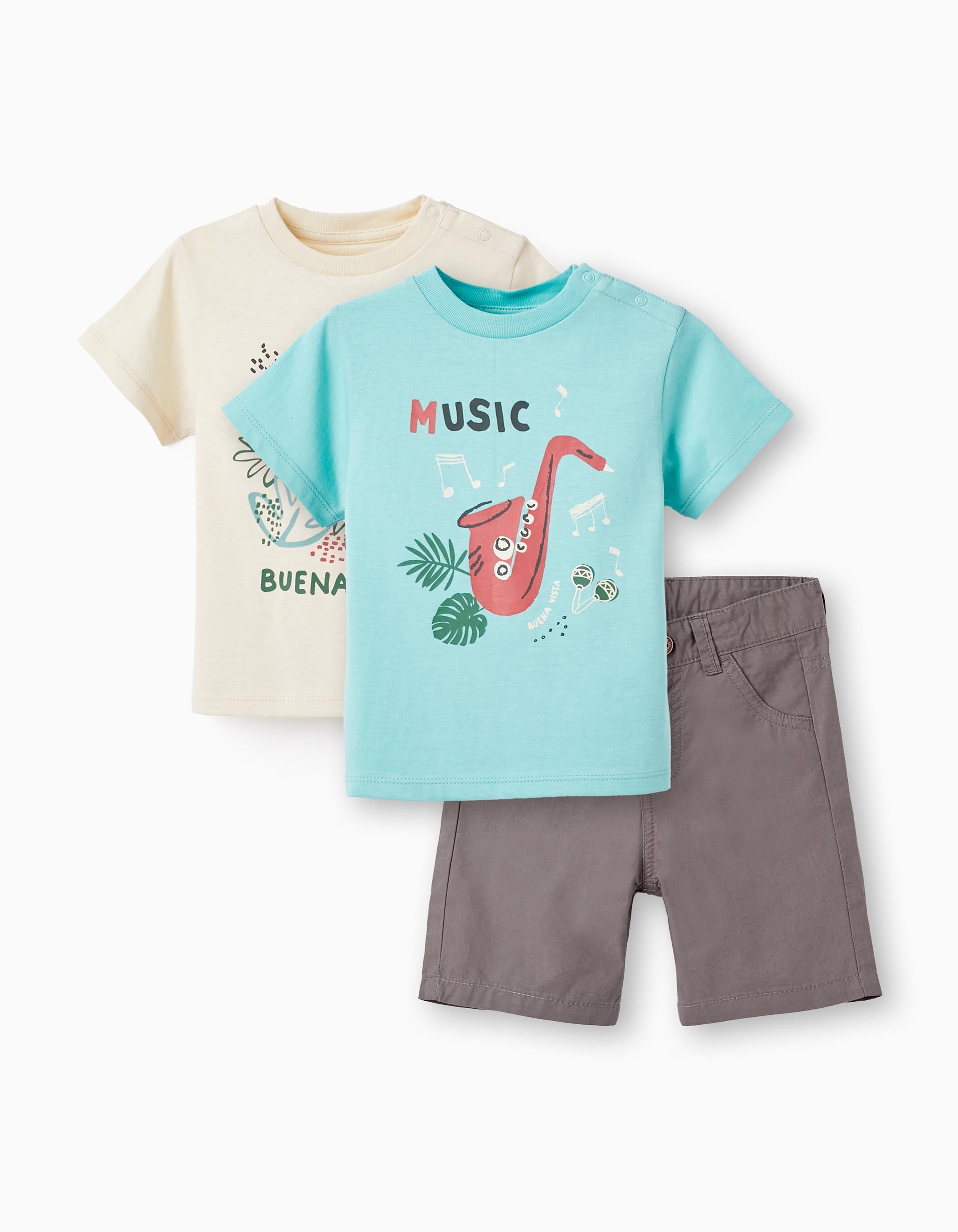 2 T-shirts + Short pour Bébé Garçon 'Buena Vista', Multicolore