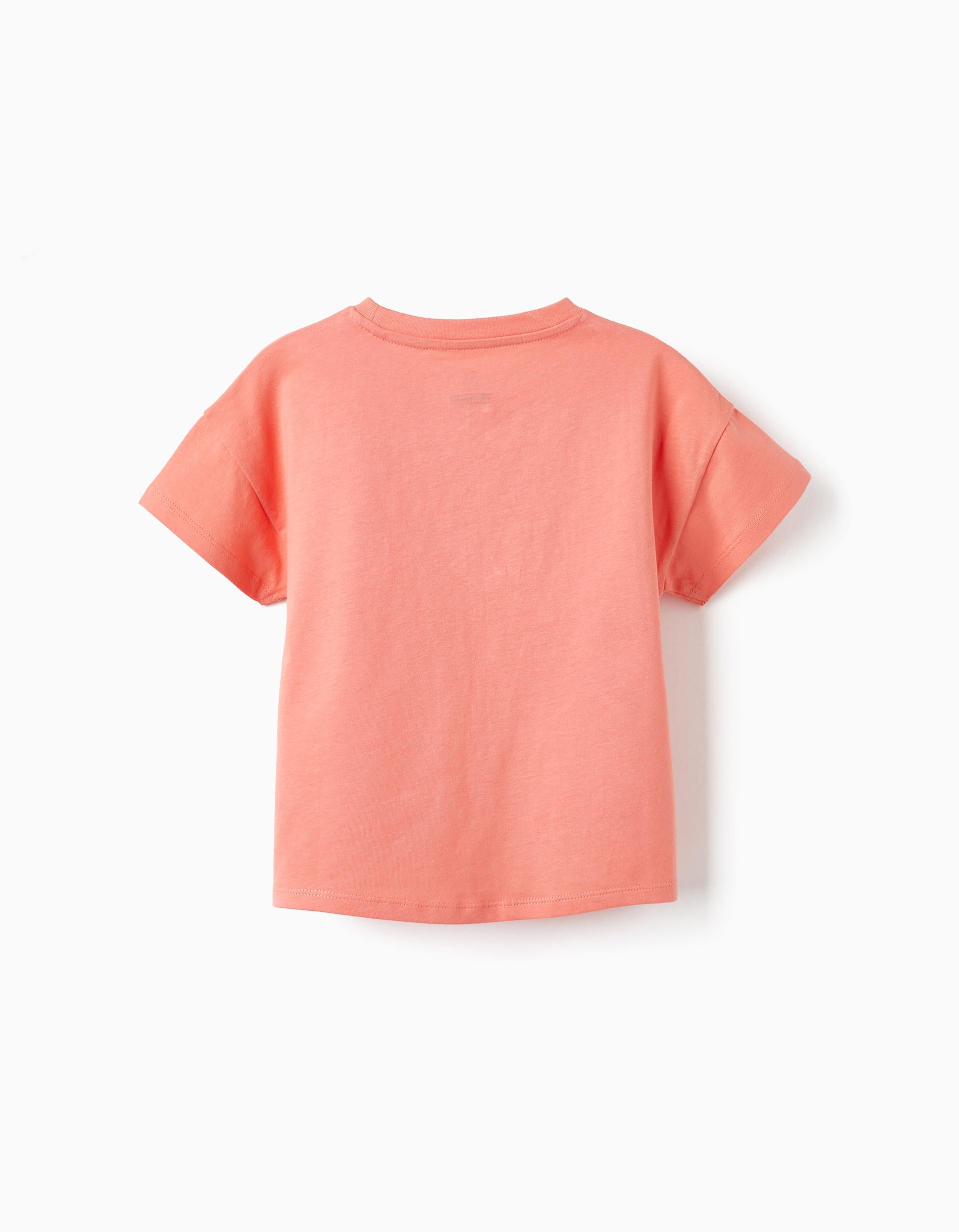 T-Shirt de Manga Curta com Flor Bordada para Menina 'Love', Coral