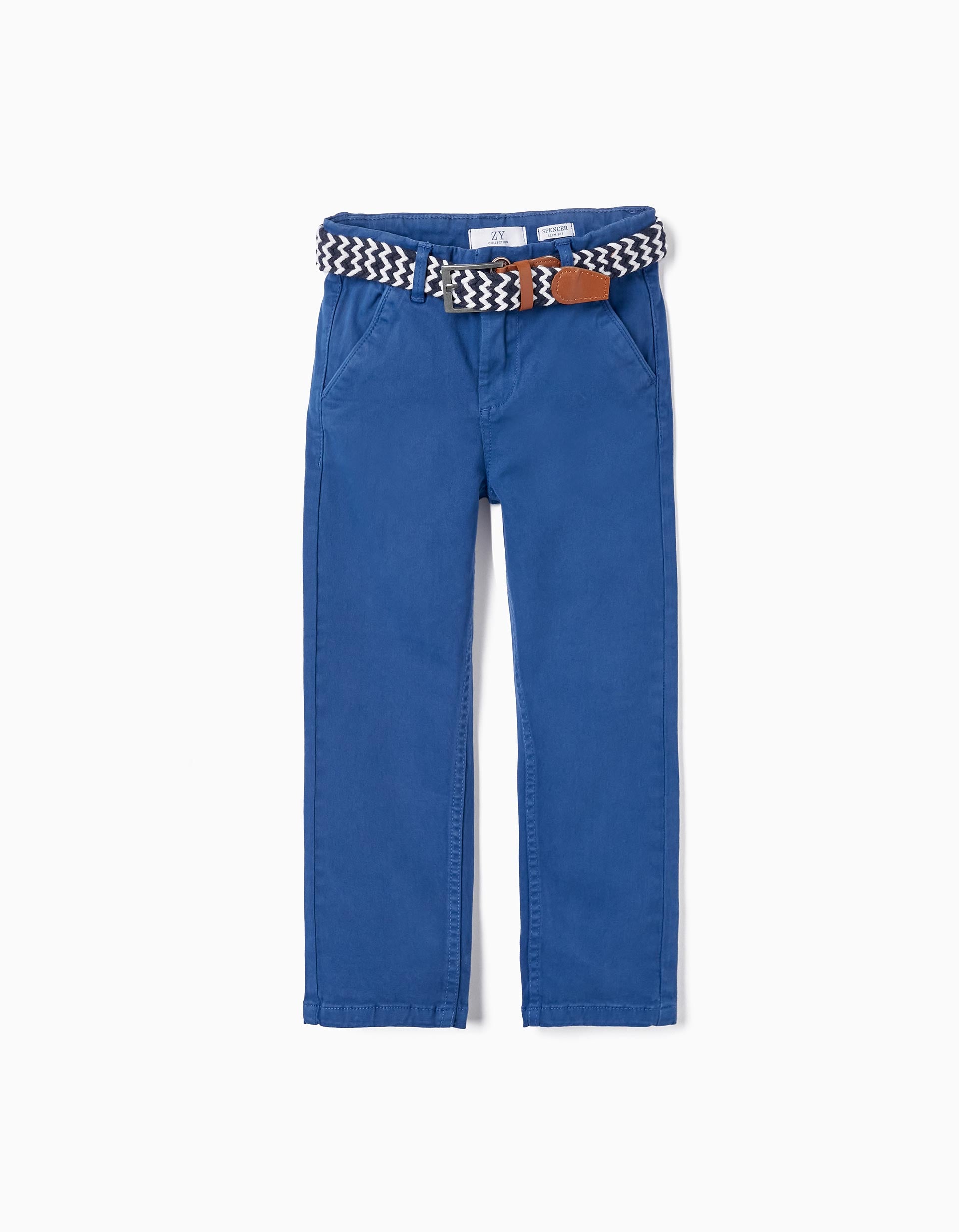 Pantalones de Sarga de Algodón con Cinturón para Niño, Azul Oscuro