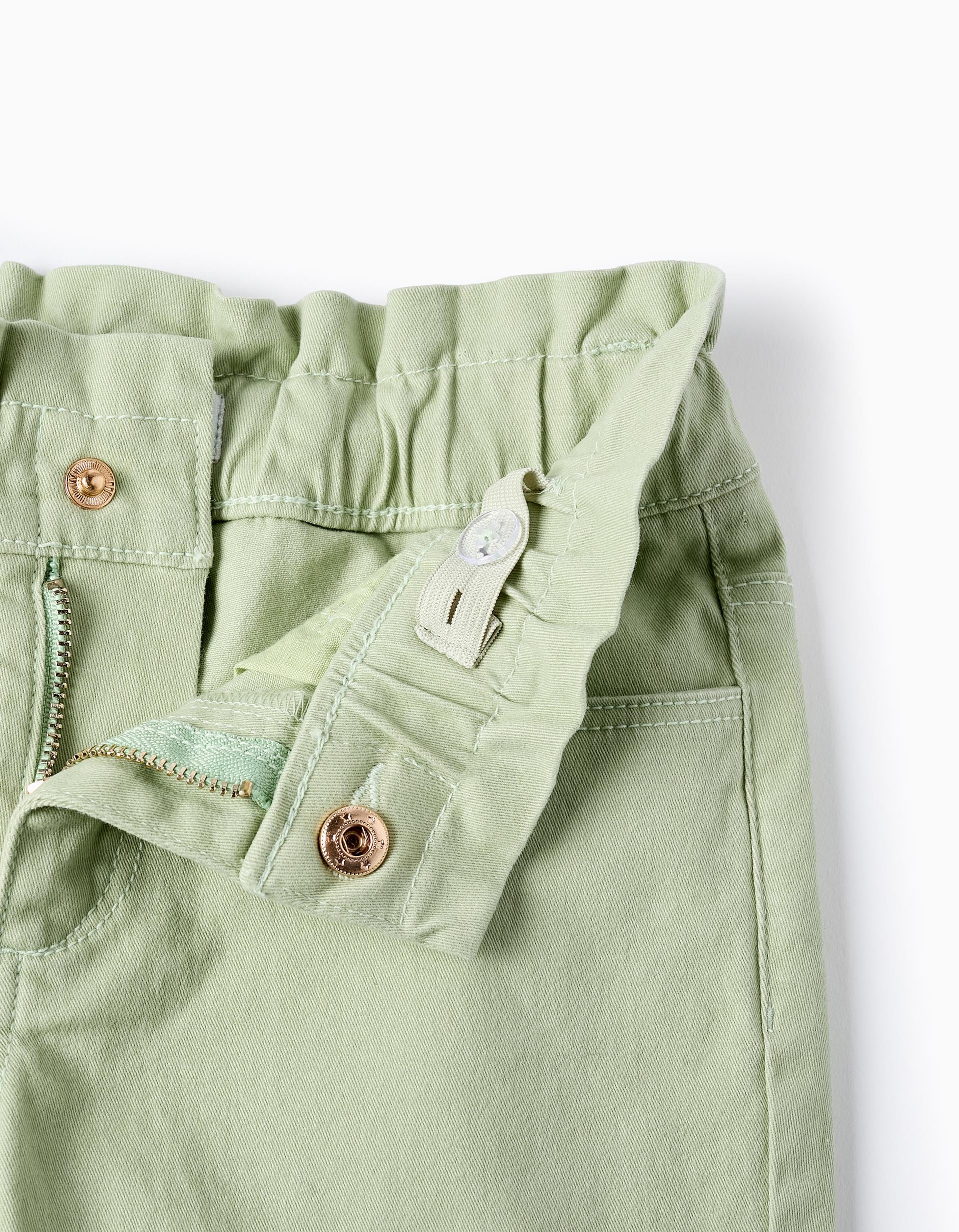 Pantalones en Sarga de Algodón para Niña, Verde