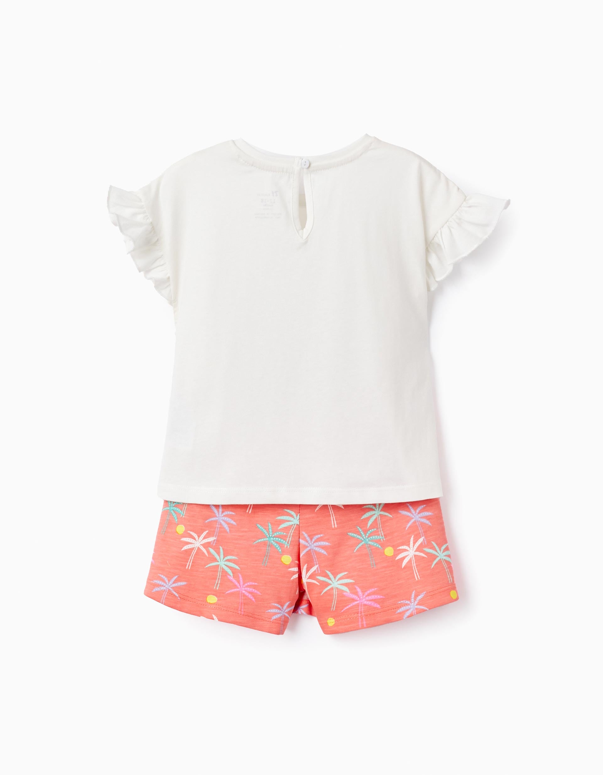 T-shirt + Skort for Baby Girls 'Palm Trees', White/Coral