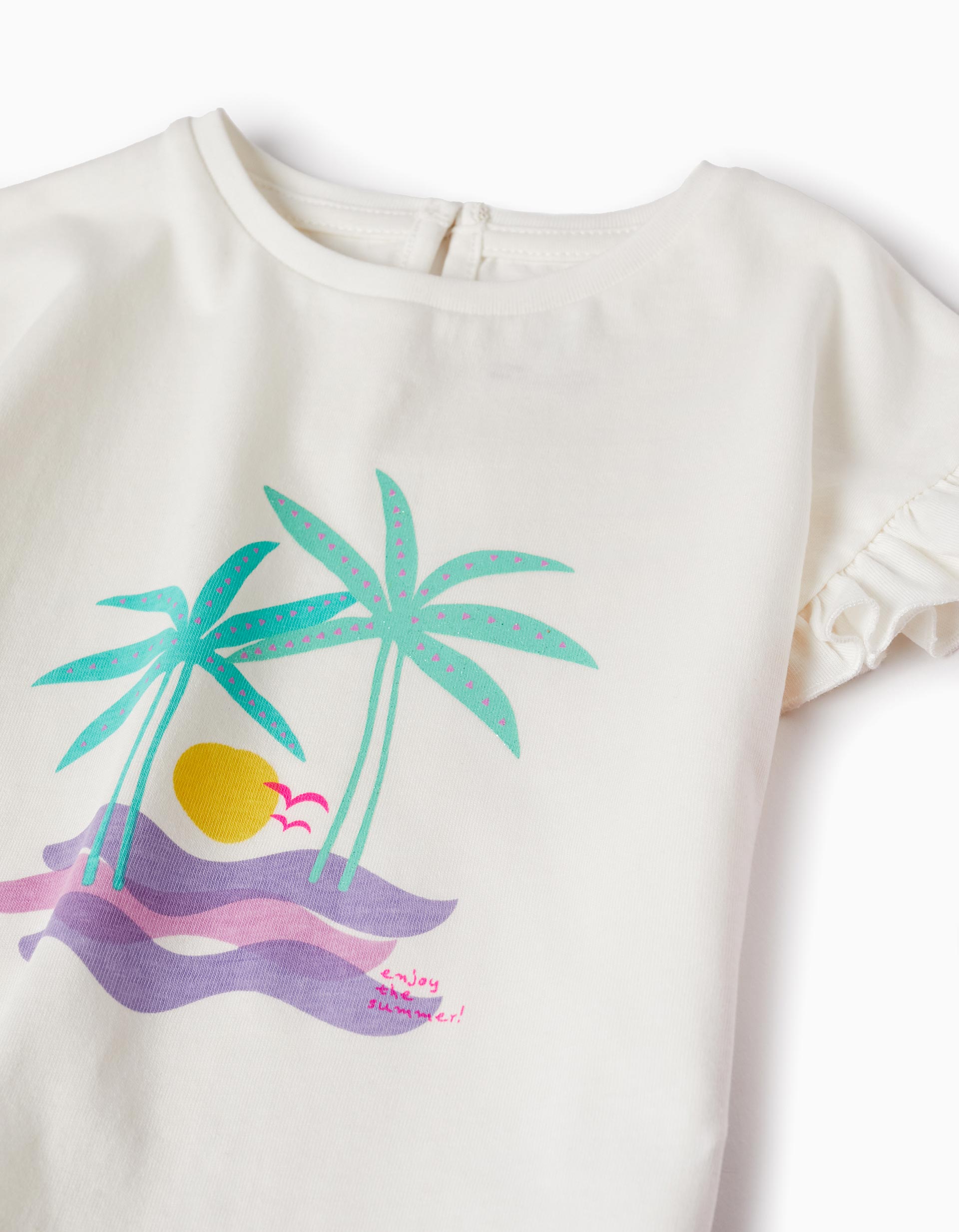 T-shirt + Skort for Baby Girls 'Palm Trees', White/Coral