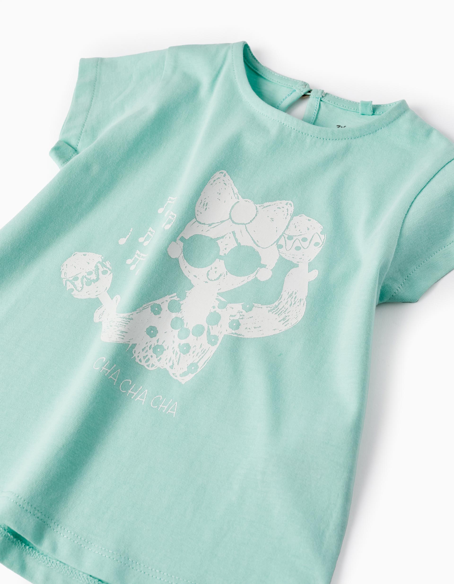 T-Shirt De Coton Pour Bébé Fille 'Cha Cha Cha', Vert Eau