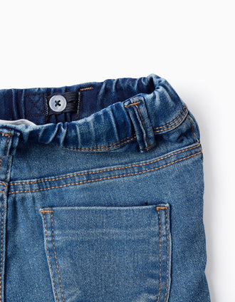 Jeggings em Denim com Cintura Ajustável para Menina, Azul