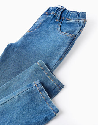 Jeggings em Denim com Cintura Ajustável para Menina, Azul