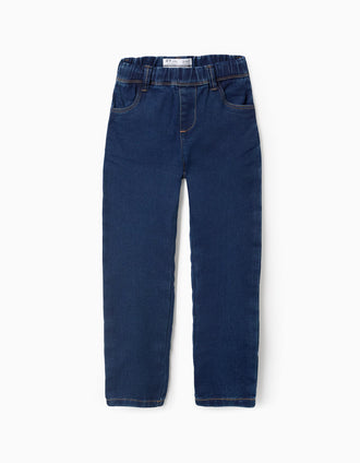 Jeggings em Denim com Cintura Ajustável para Menina, Azul Escuro