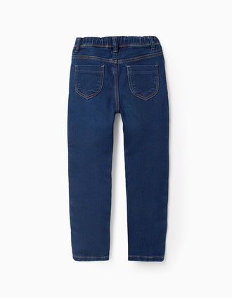 Jeggings em Denim com Cintura Ajustável para Menina, Azul Escuro