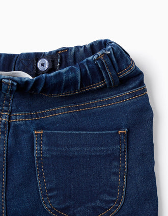 Jeggings em Denim com Cintura Ajustável para Menina, Azul Escuro
