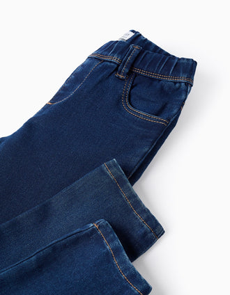 Denim Jeggings with Adjustable Waist for Girls, Dark Blue