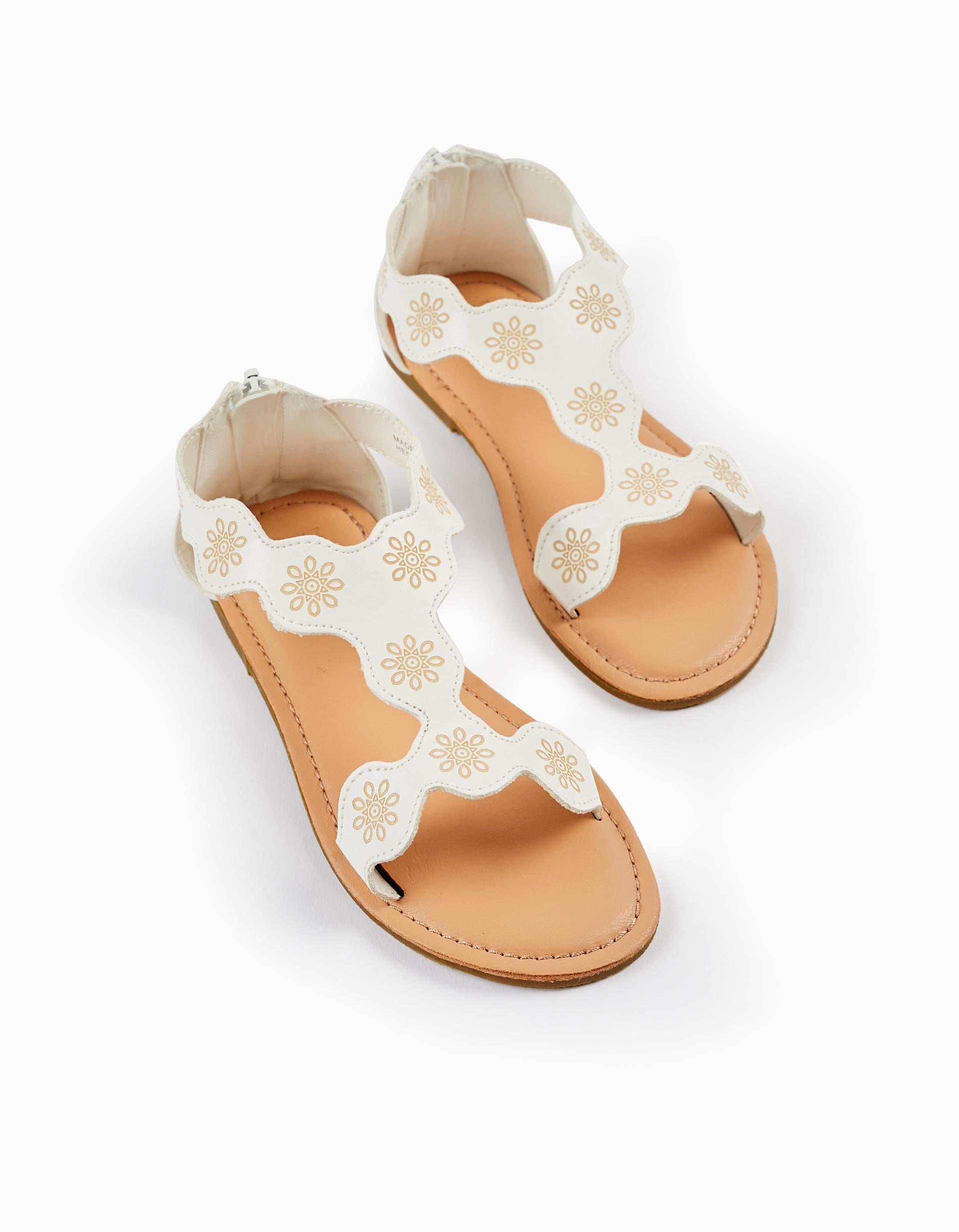 Floral Pattern Sandals for Girls, White