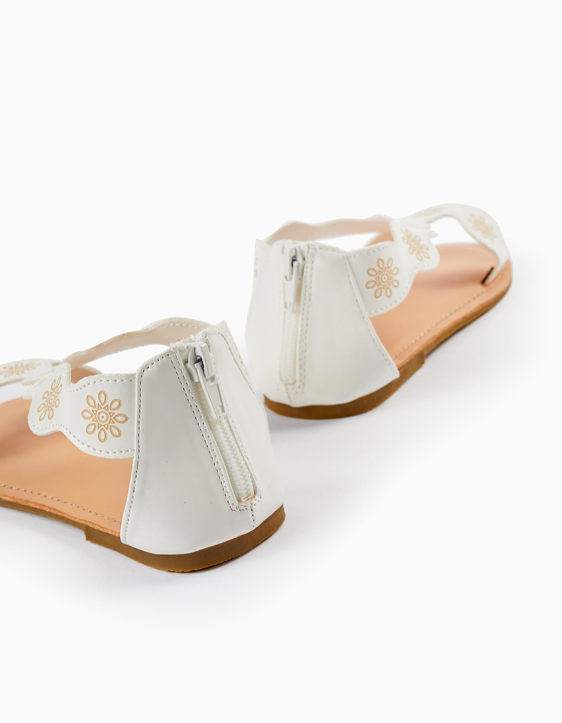 Floral Pattern Sandals for Girls, White