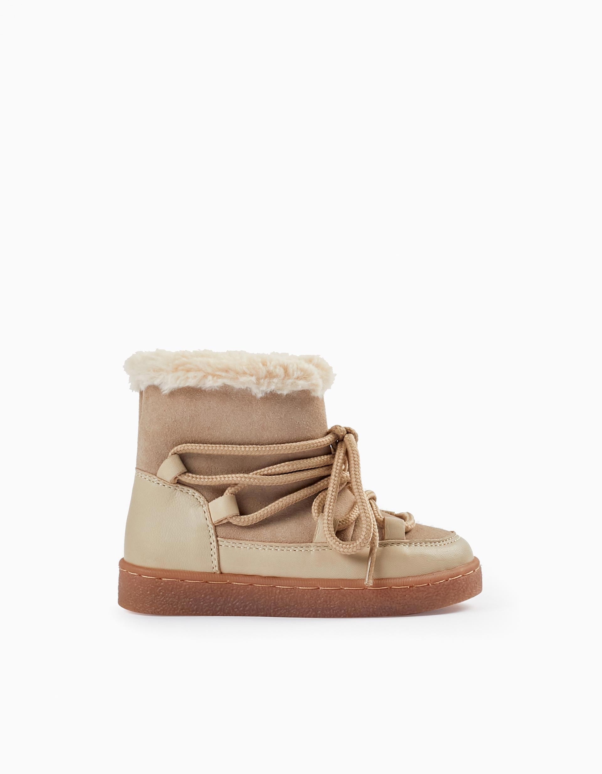 Bottes en Cuir et Peau avec Doublure en Fourrure pour Bébé, Beige