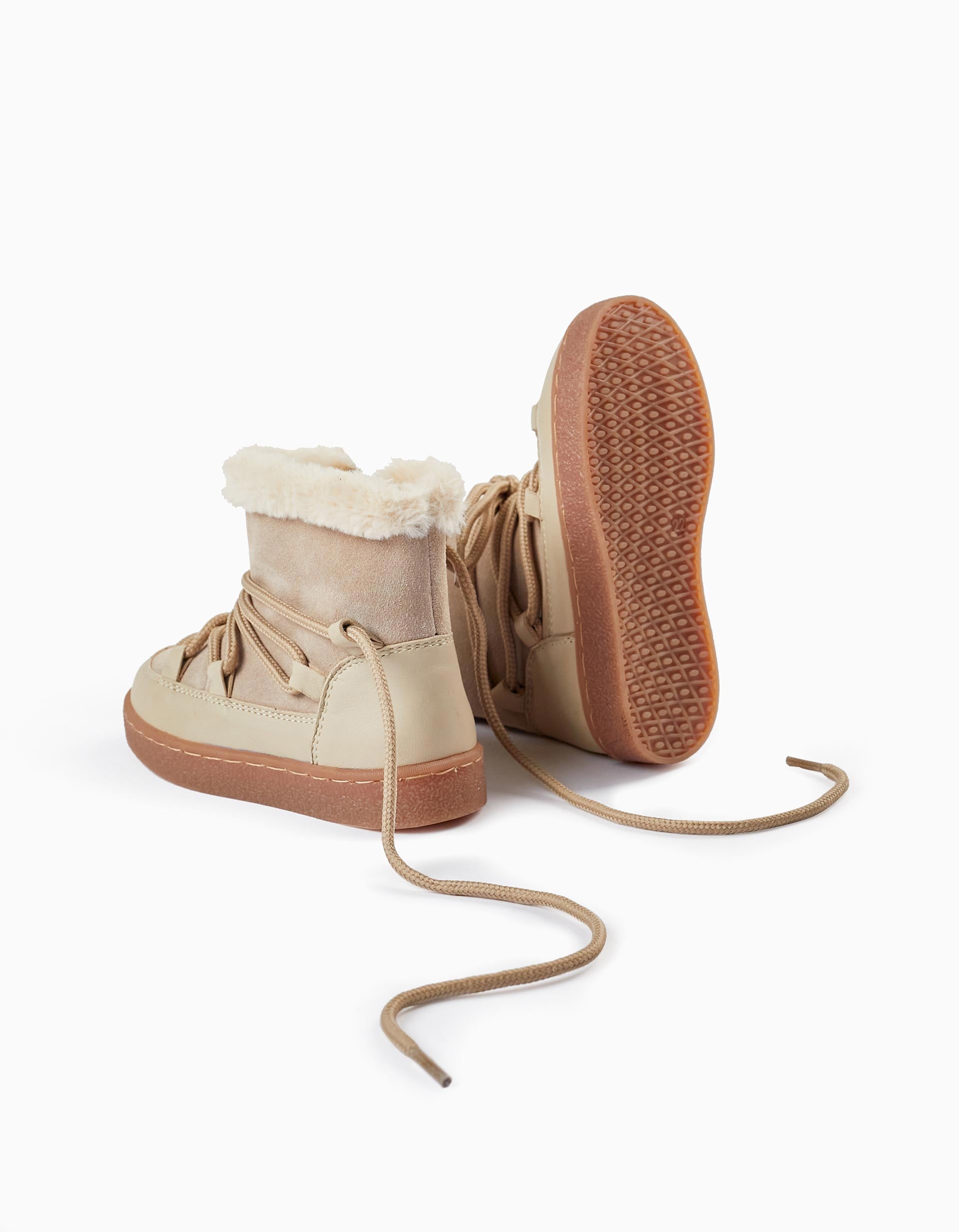 Bottes en Cuir et Peau avec Doublure en Fourrure pour Bébé, Beige