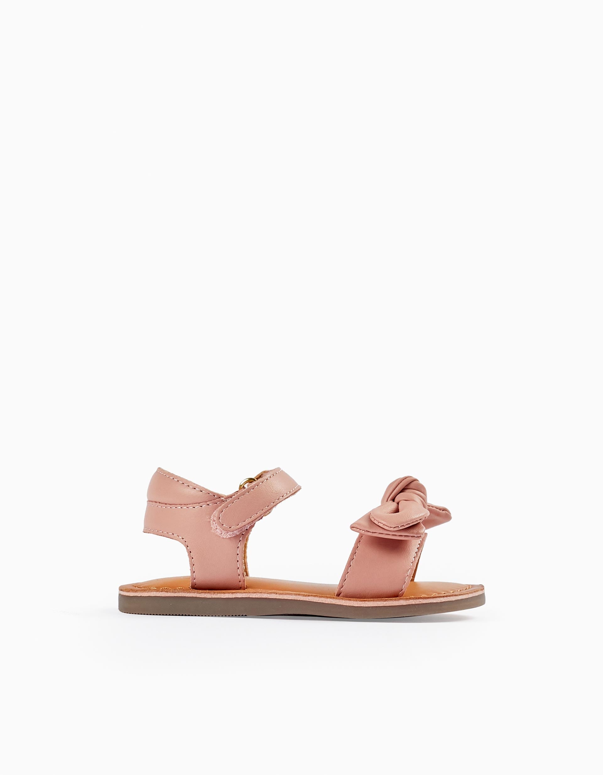 Sandales en cuir avec nœud pour bébé fille, Rose