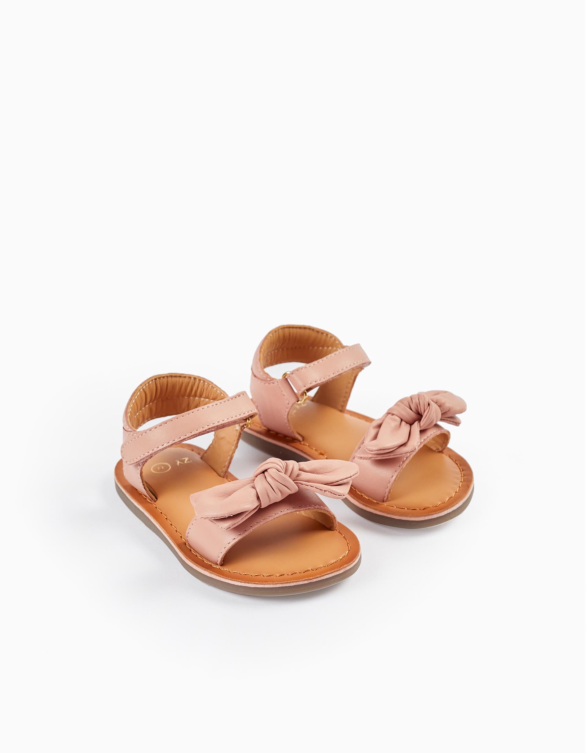 Sandales en cuir avec nœud pour bébé fille, Rose