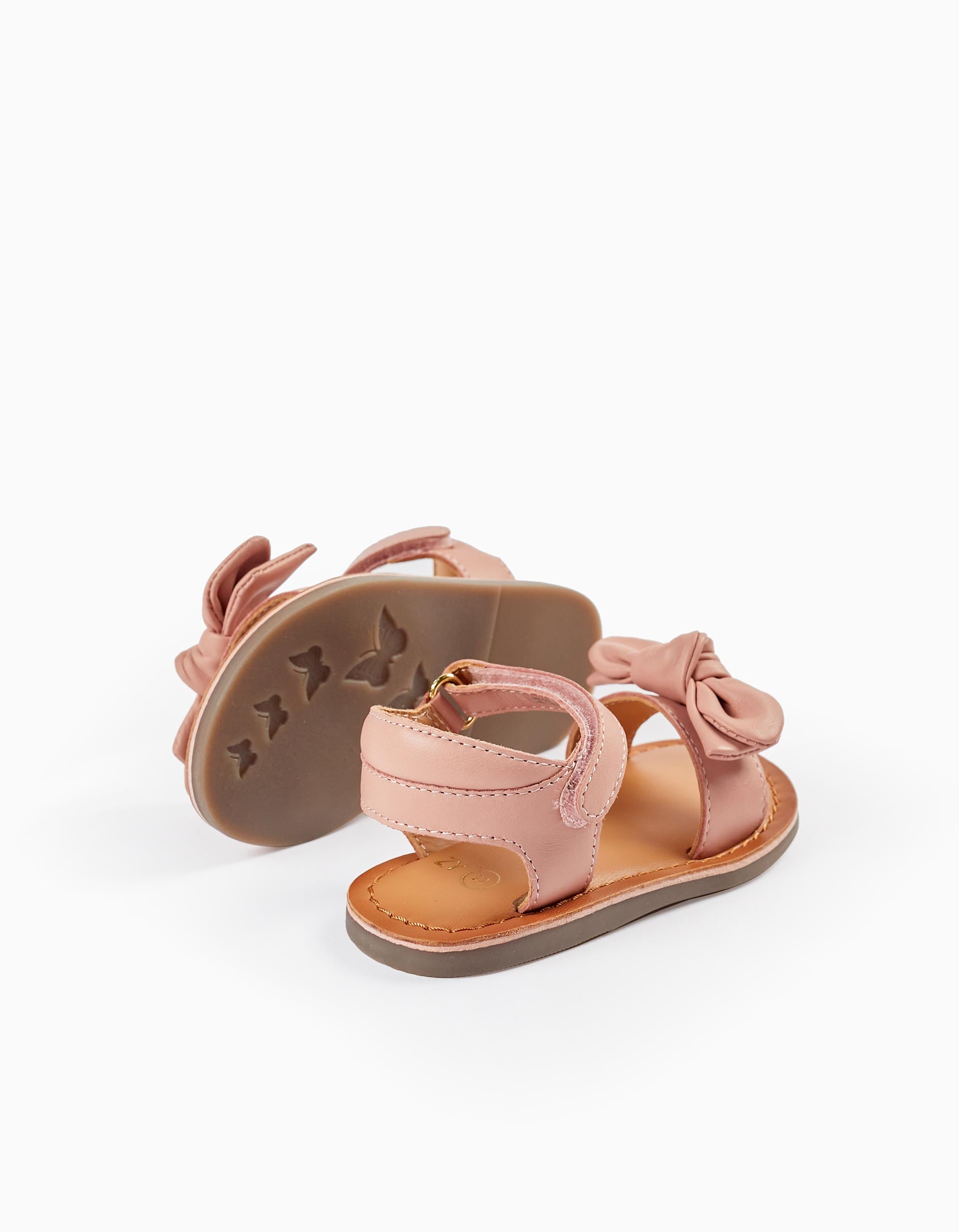 Sandales en cuir avec nœud pour bébé fille, Rose