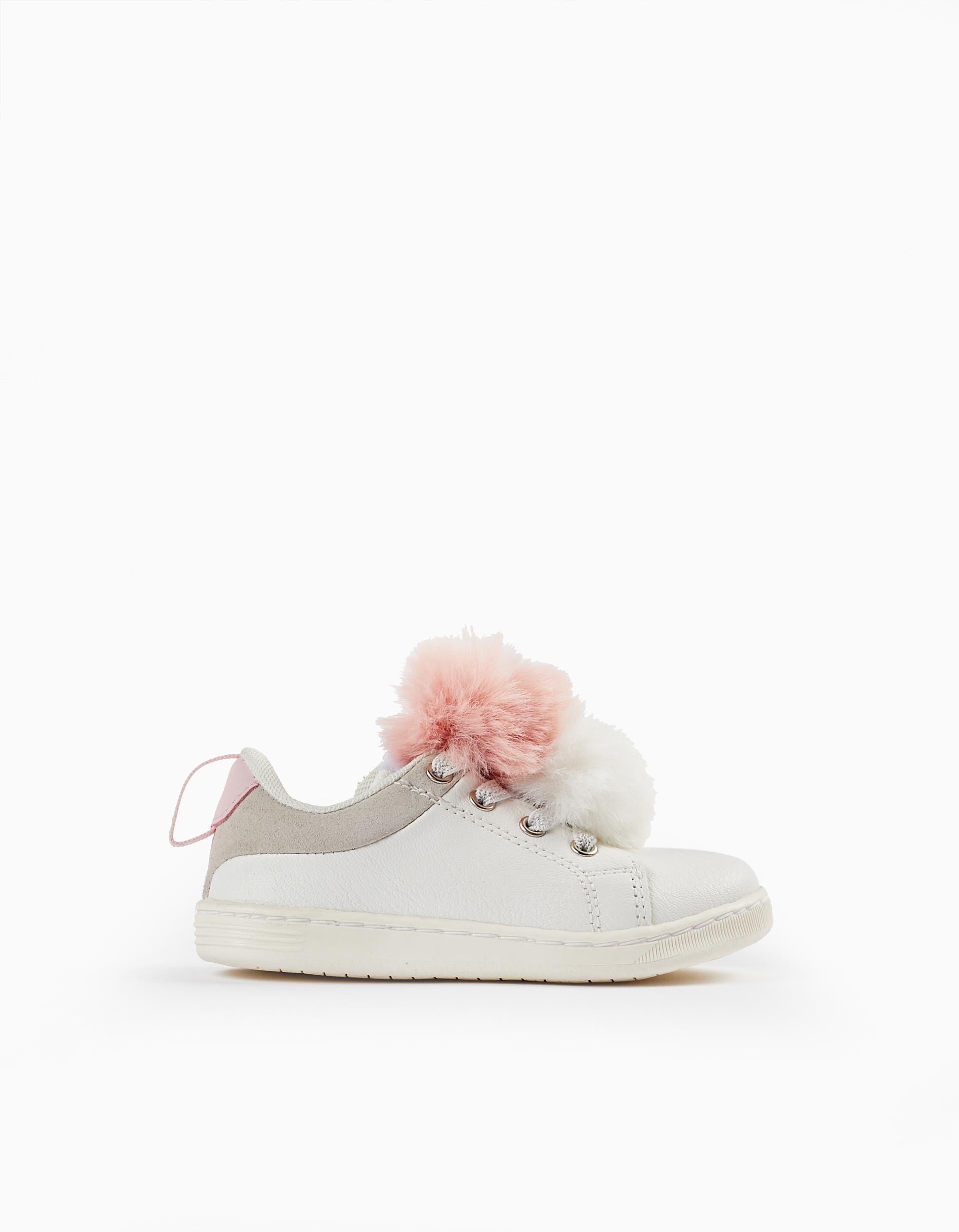 Baskets avec Pompons pour Bébé Fille 'ZY 1996', Blanc/Gris/Rose