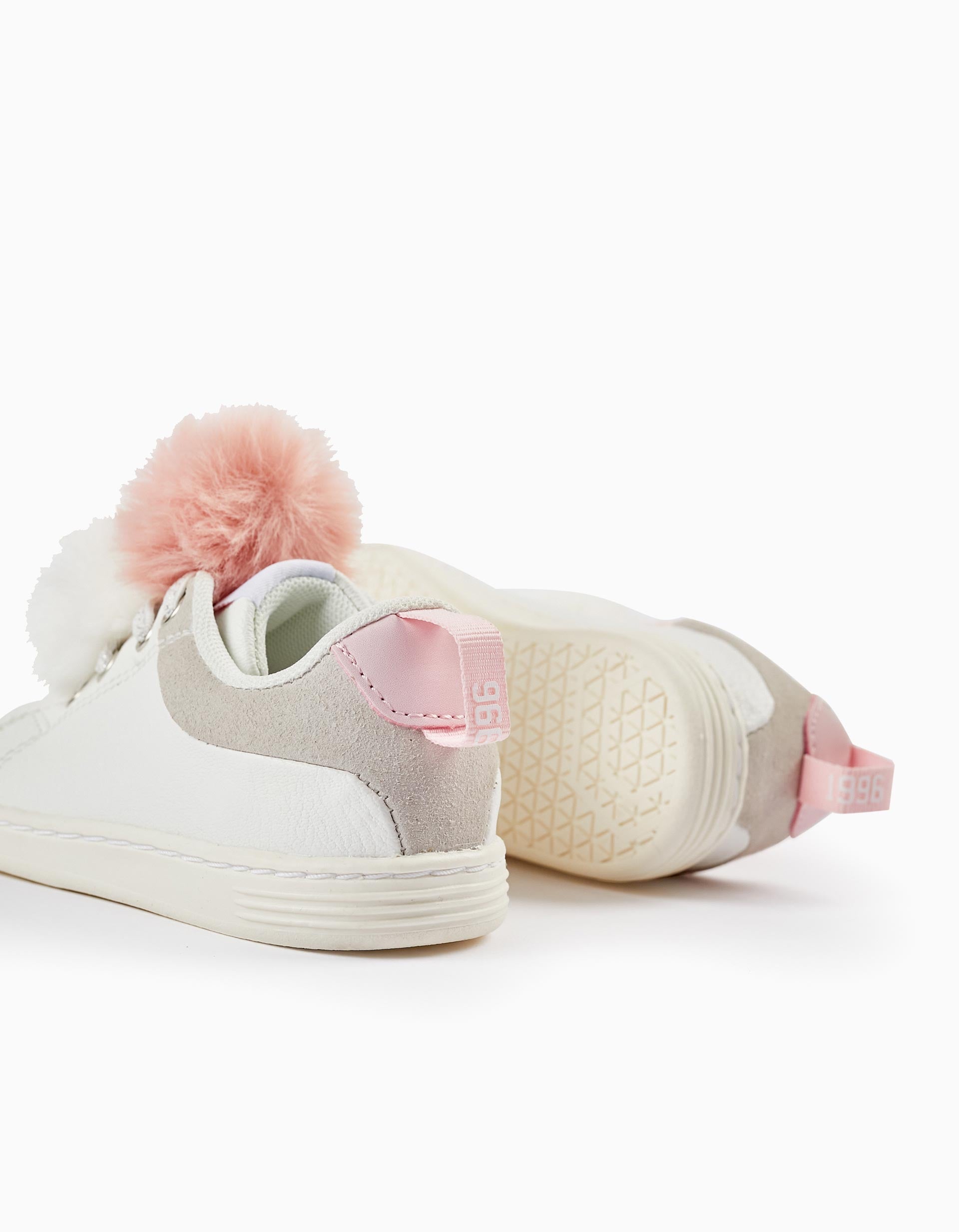 Baskets avec Pompons pour Bébé Fille 'ZY 1996', Blanc/Gris/Rose