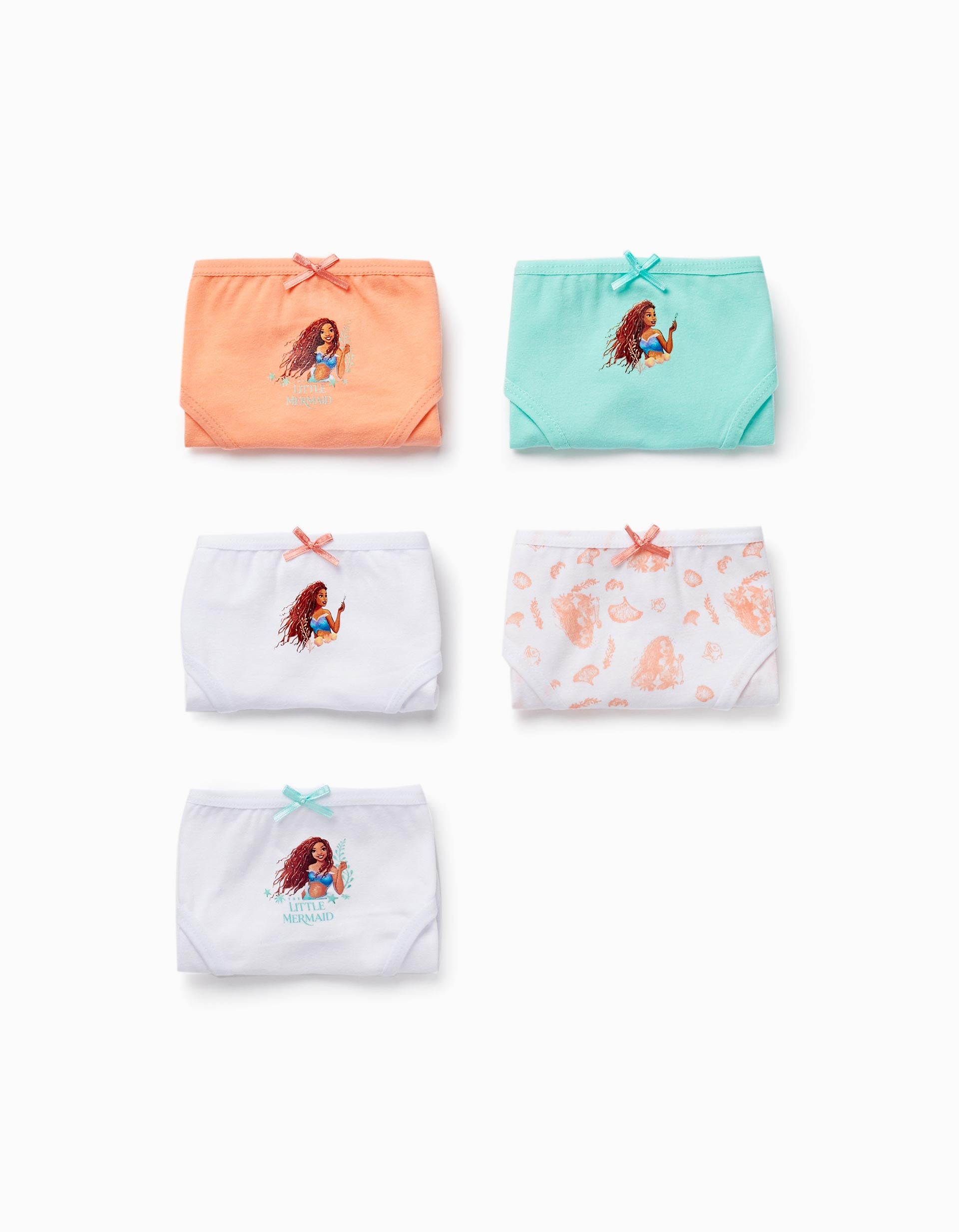 Pack 5 Culottes pour Fille 'Ariel - La Petite Sirène', Blanc/Menthe/Pêche