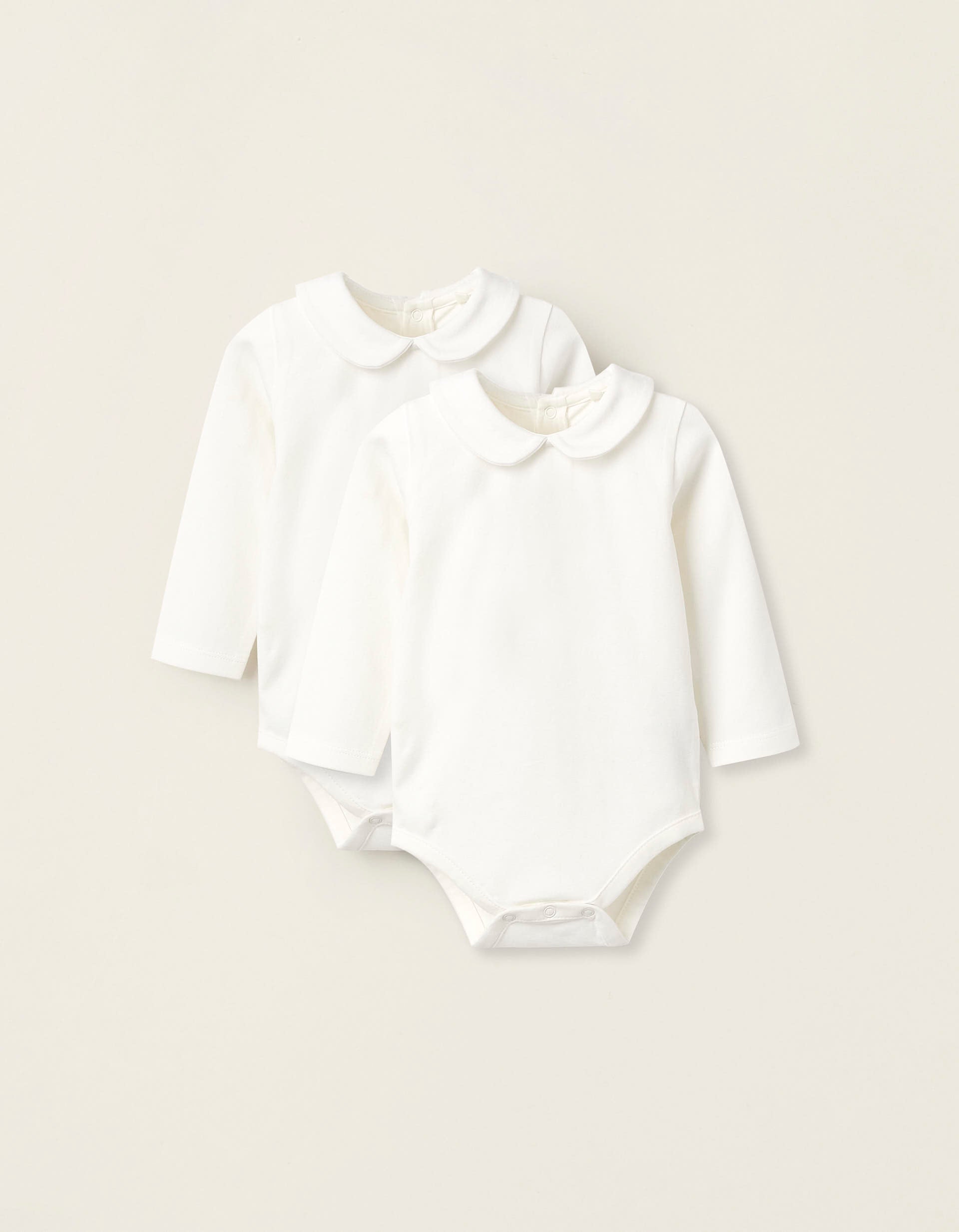 Pack of 2 Bodysuits with Peter Pan Collar for Newborn Girls, white