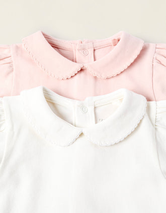 Pack 2 Bodies avec Col Claudine pour Nouveau-Née, Blanc/Rose