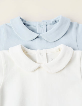 Pack 2 Bodies avec Col Claudine pour Nouveau-Né, Blanc/Bleu