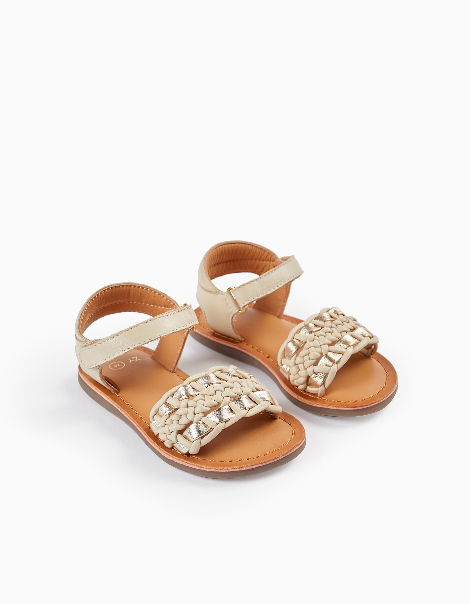 Sandales en cuir pour bébé fille, Beige/Doré