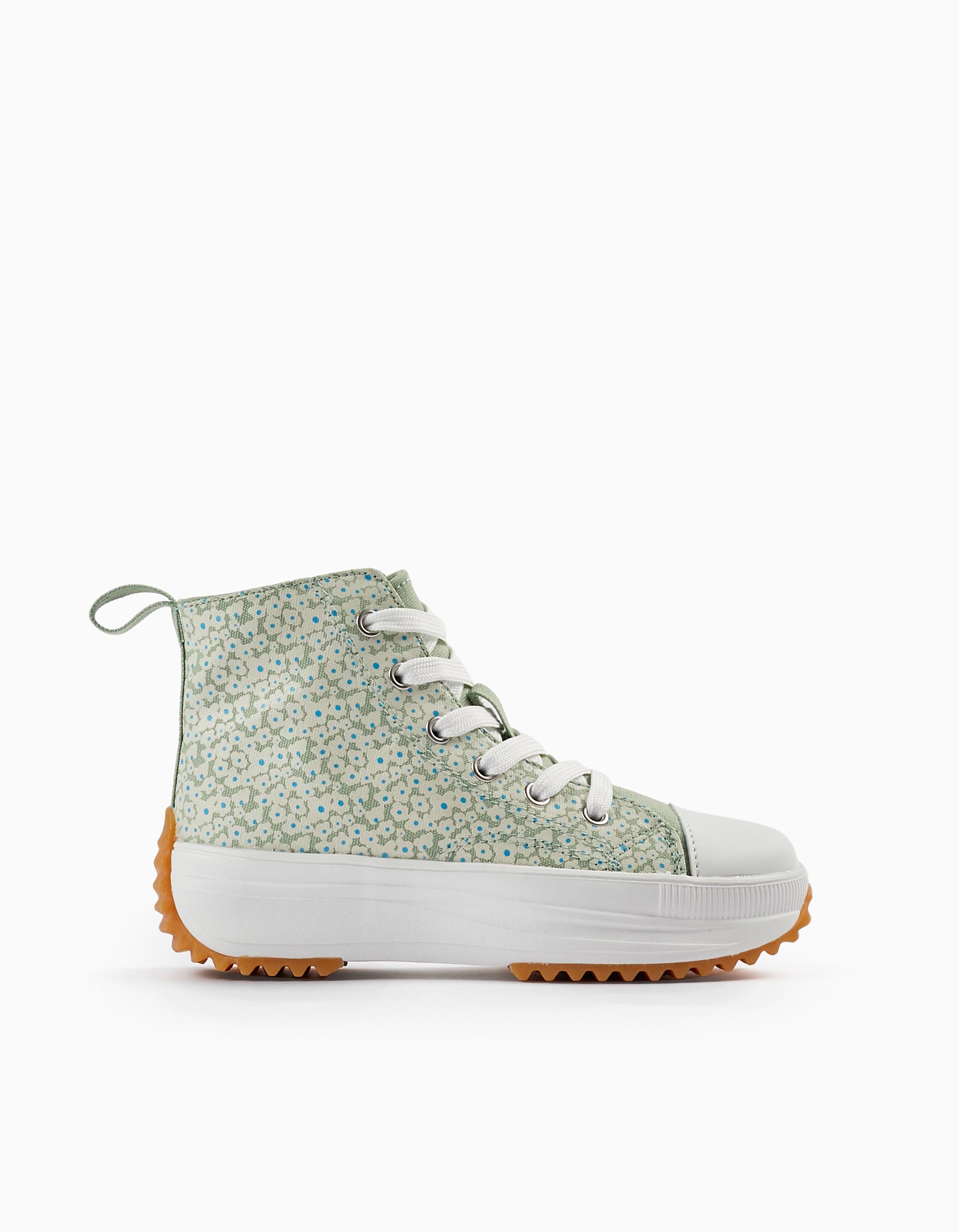 Zapatilla de Caña Alta para Niña 'Floral', Blanco/Verde