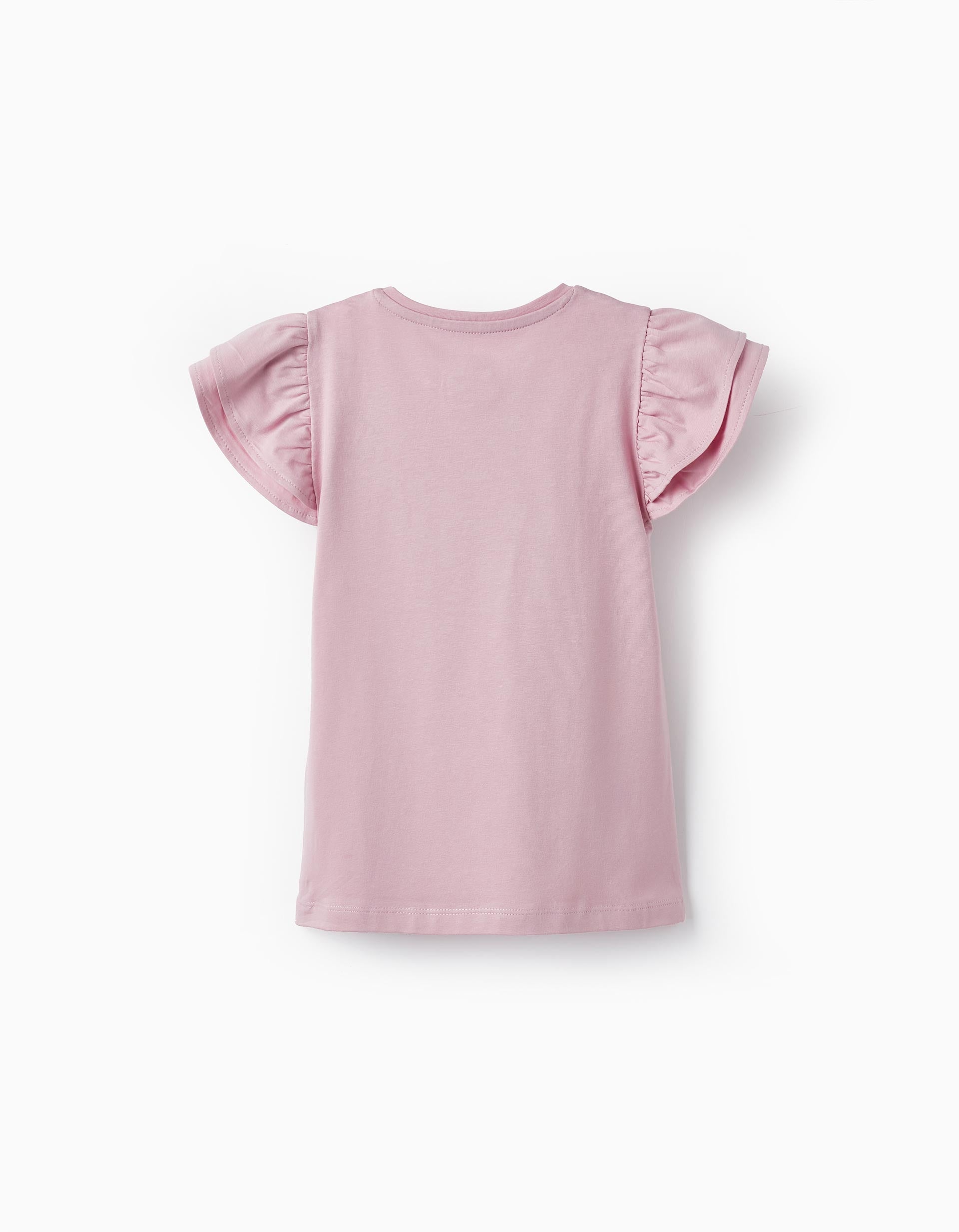 T-shirt en jersey de coton avec volants et brillants pour fille, Rose