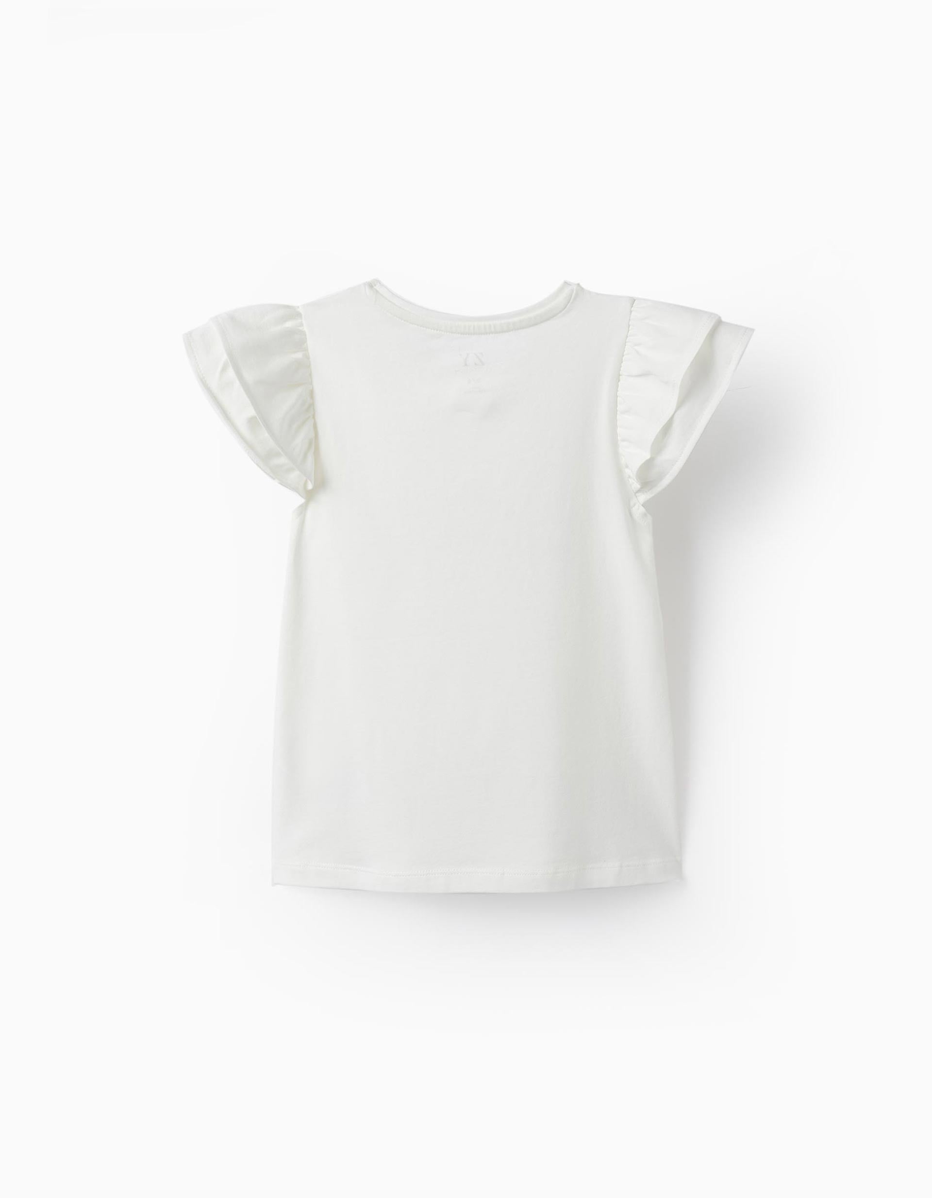 T-shirt en jersey de coton avec volants et brillants pour fille, Blanc