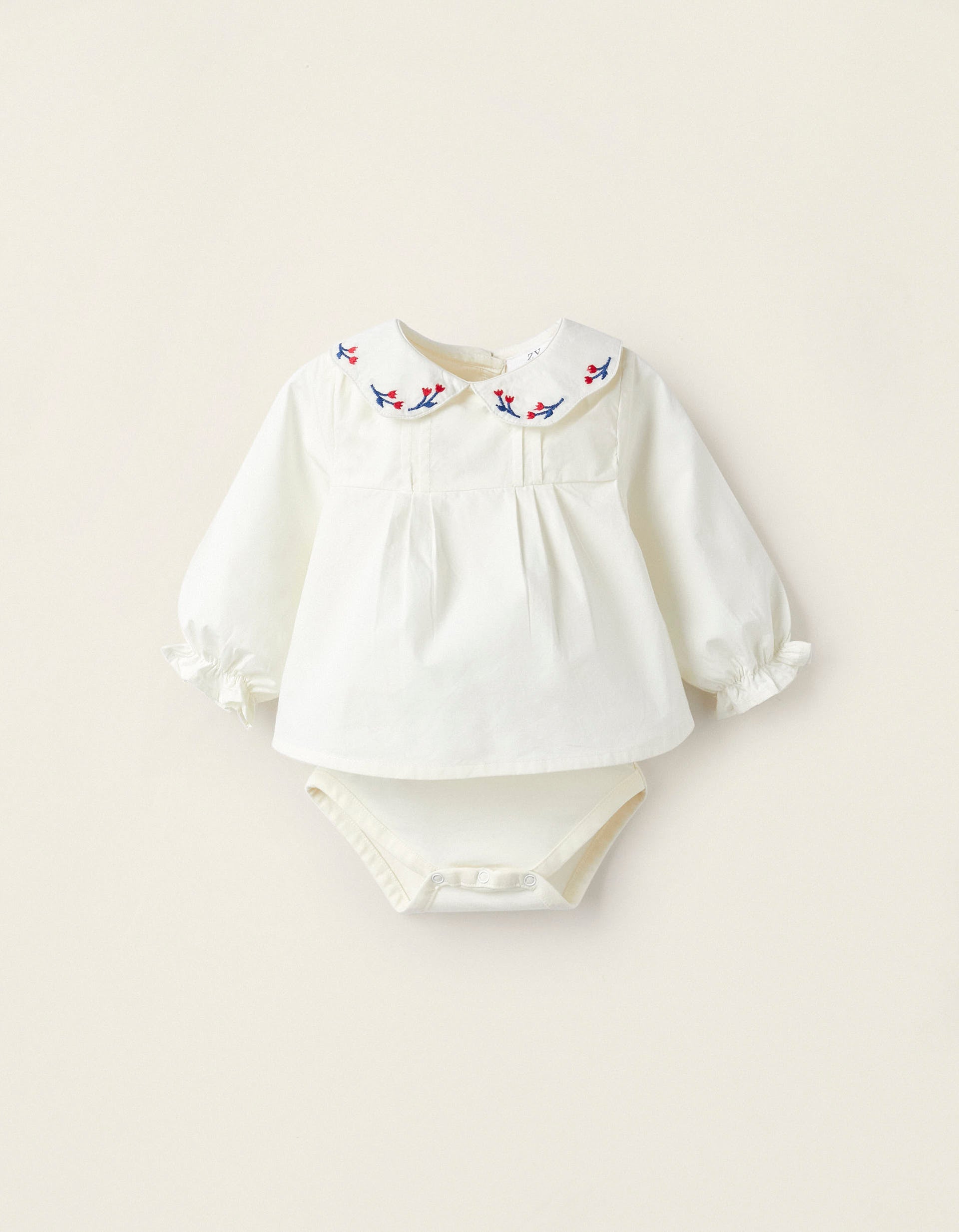 Bodies-Blouse en coton pour nouveau-né 'Fleurs', Blanc