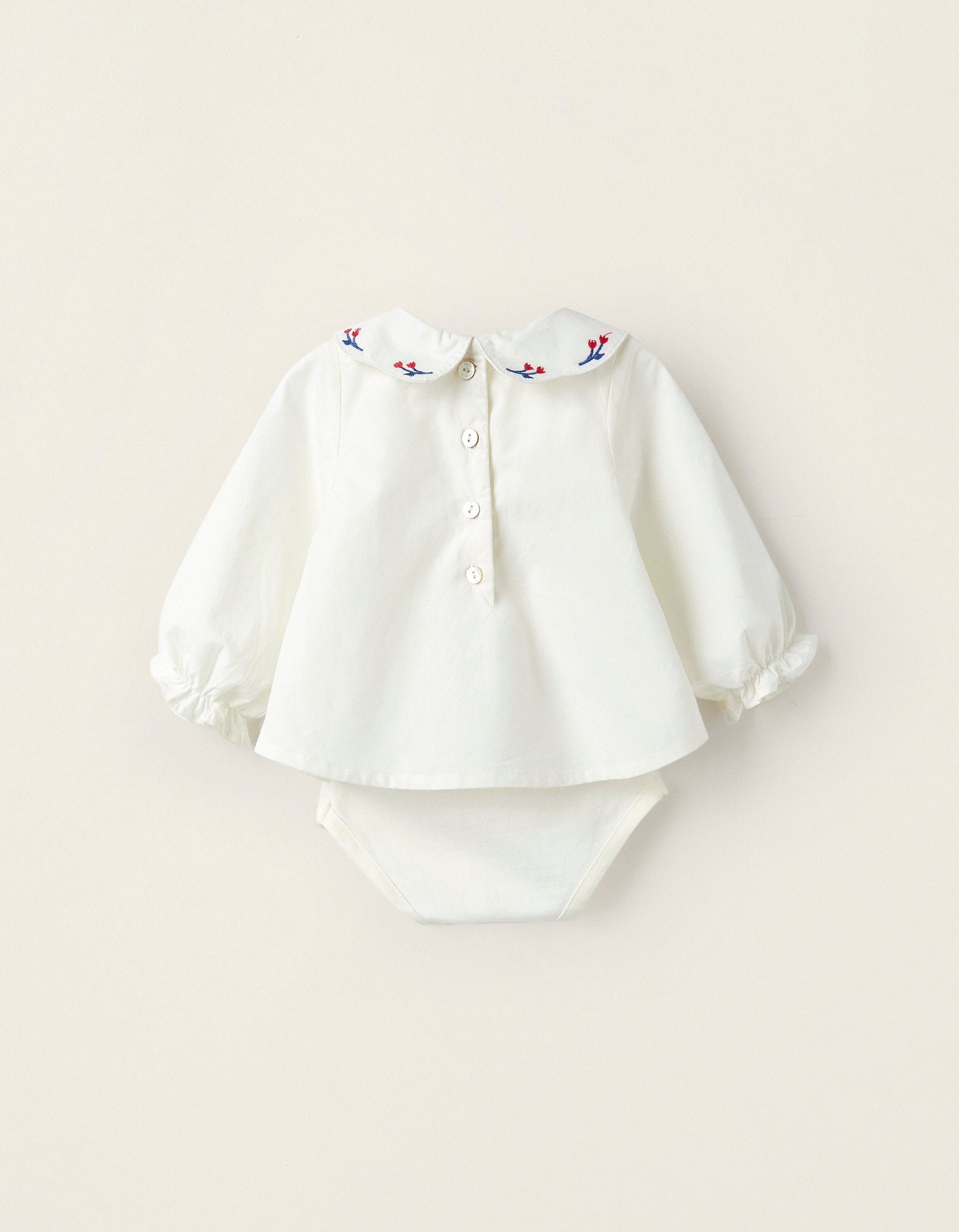 Bodies-Blouse en coton pour nouveau-né 'Fleurs', Blanc