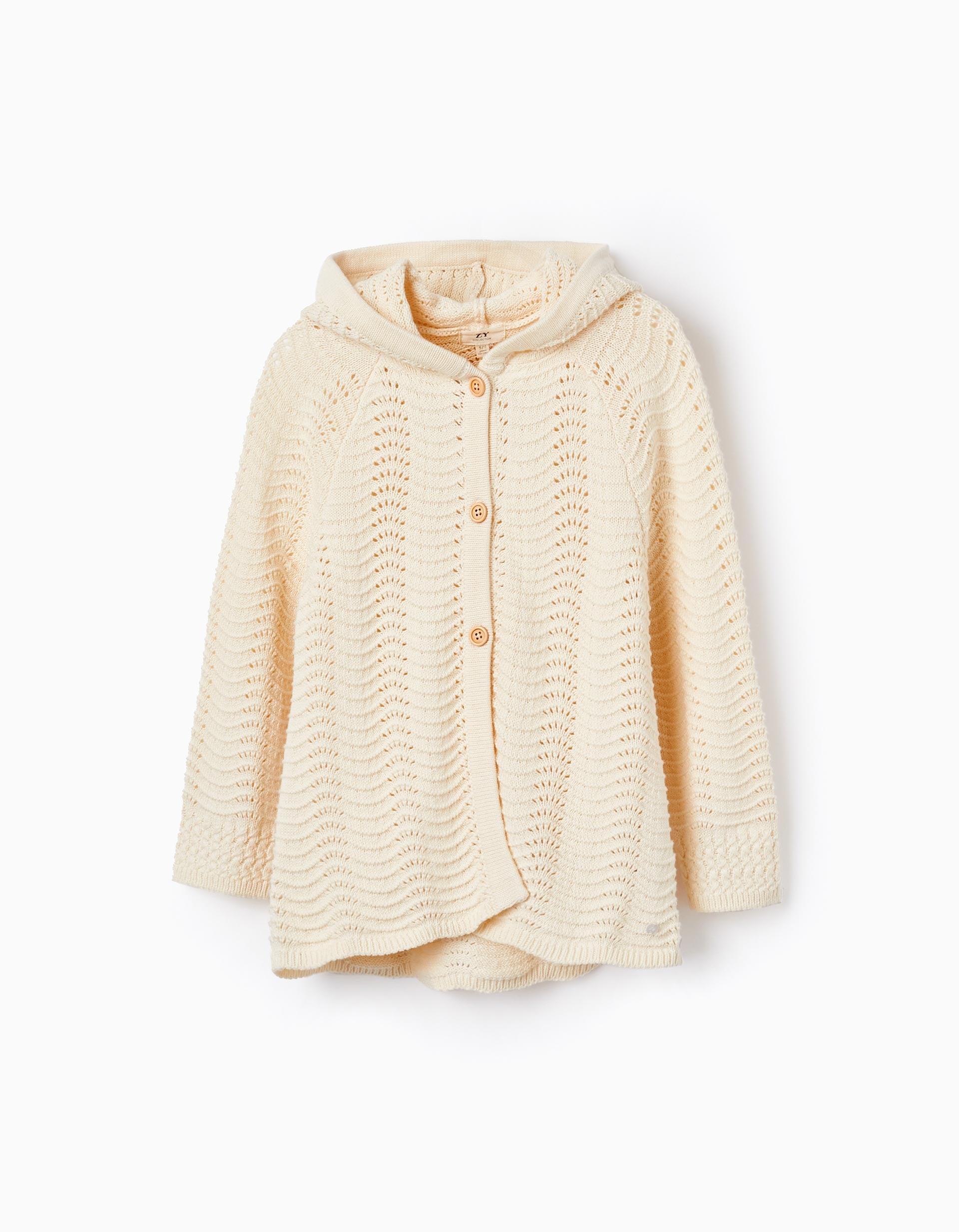 Chaqueta de Punto Jacquard con Capucha para Niño, Beige