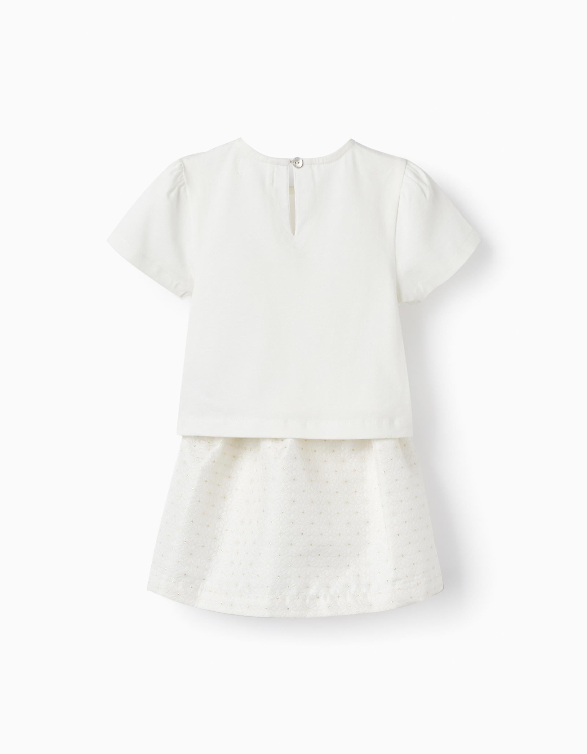 T-Shirt + Skirt for Baby Girls 'Belle et Unique', White/Gold