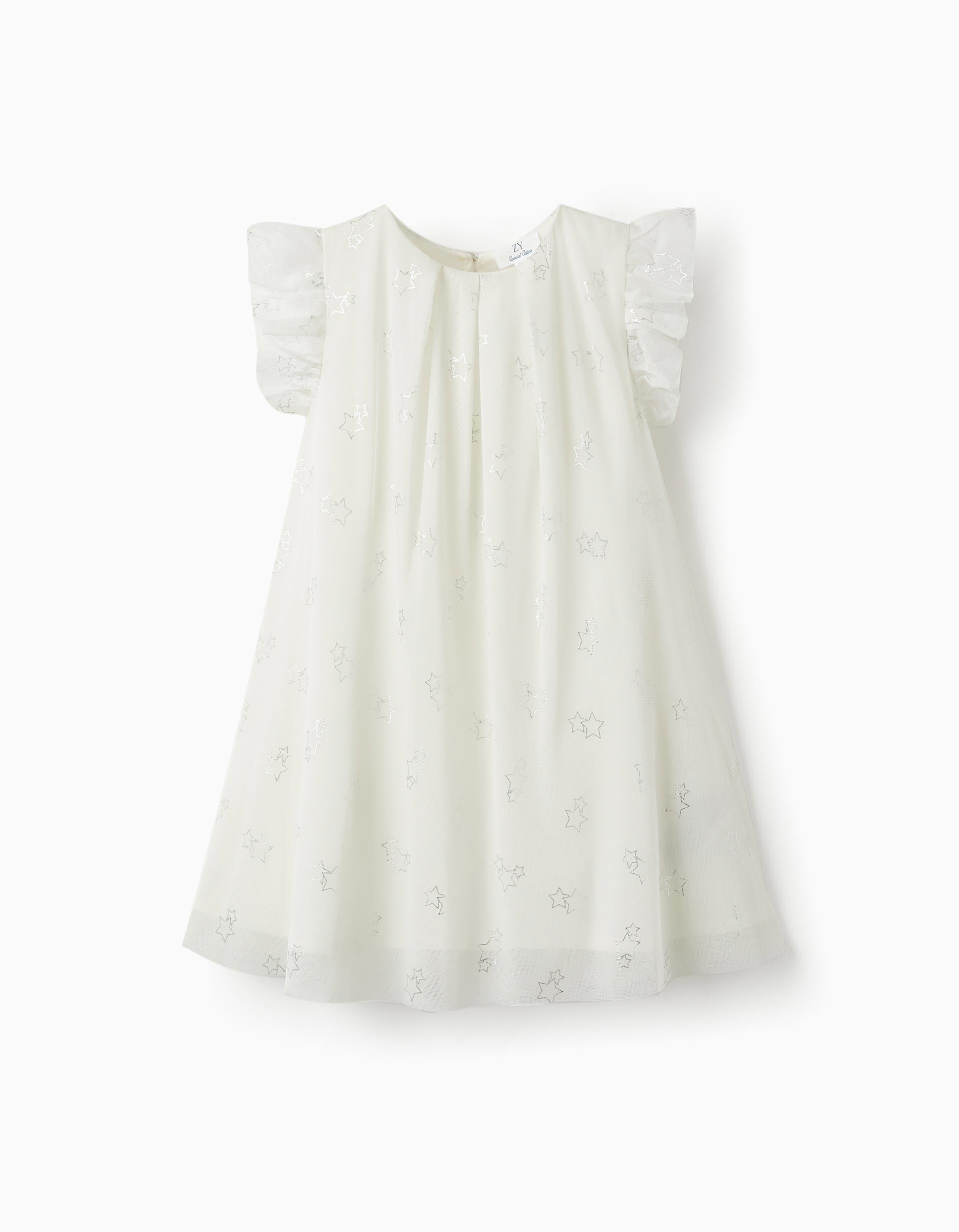 Vestido en Tul y Algodón para Niña 'Special Days - Stars', Blanco