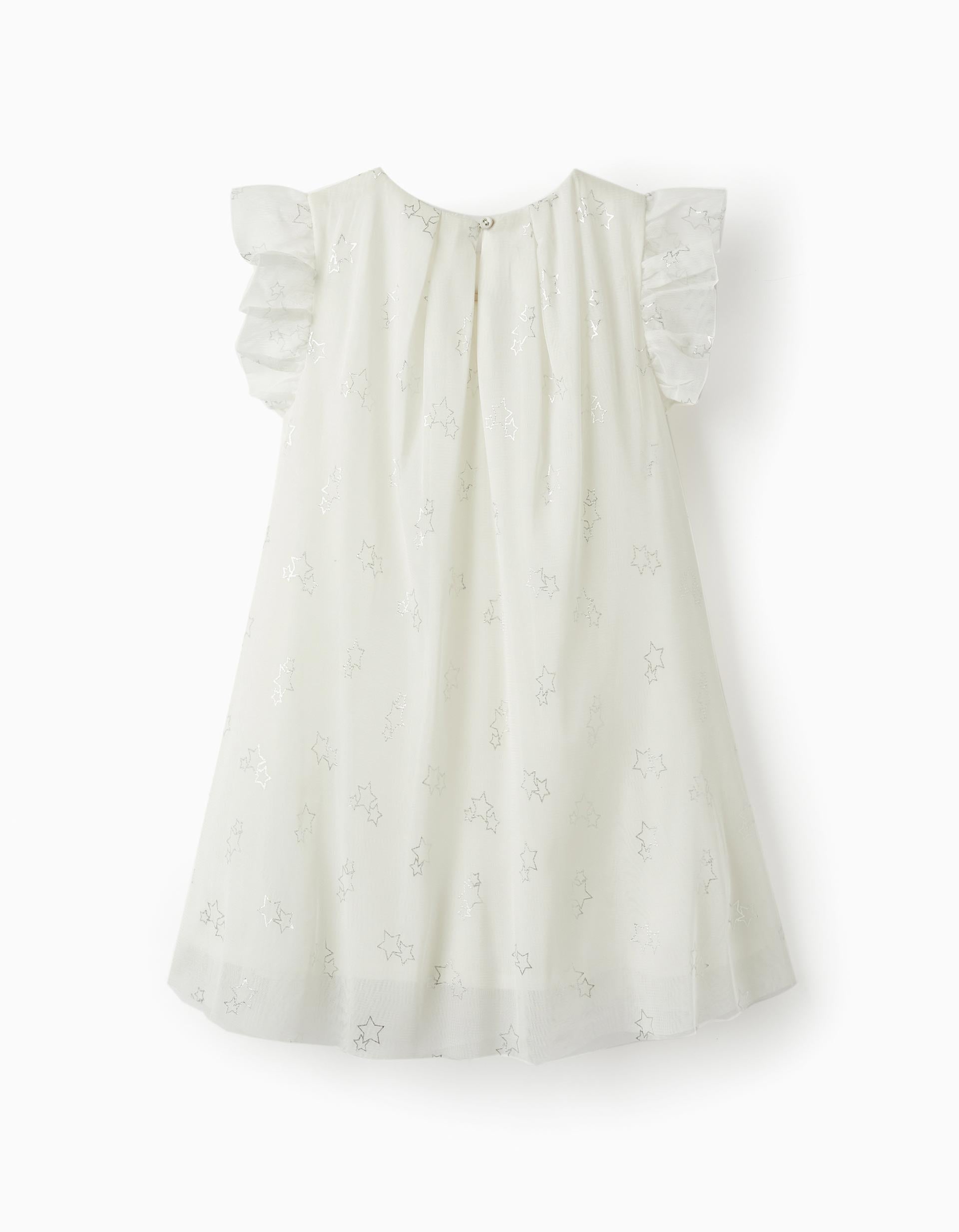 Vestido en Tul y Algodón para Niña 'Special Days - Stars', Blanco