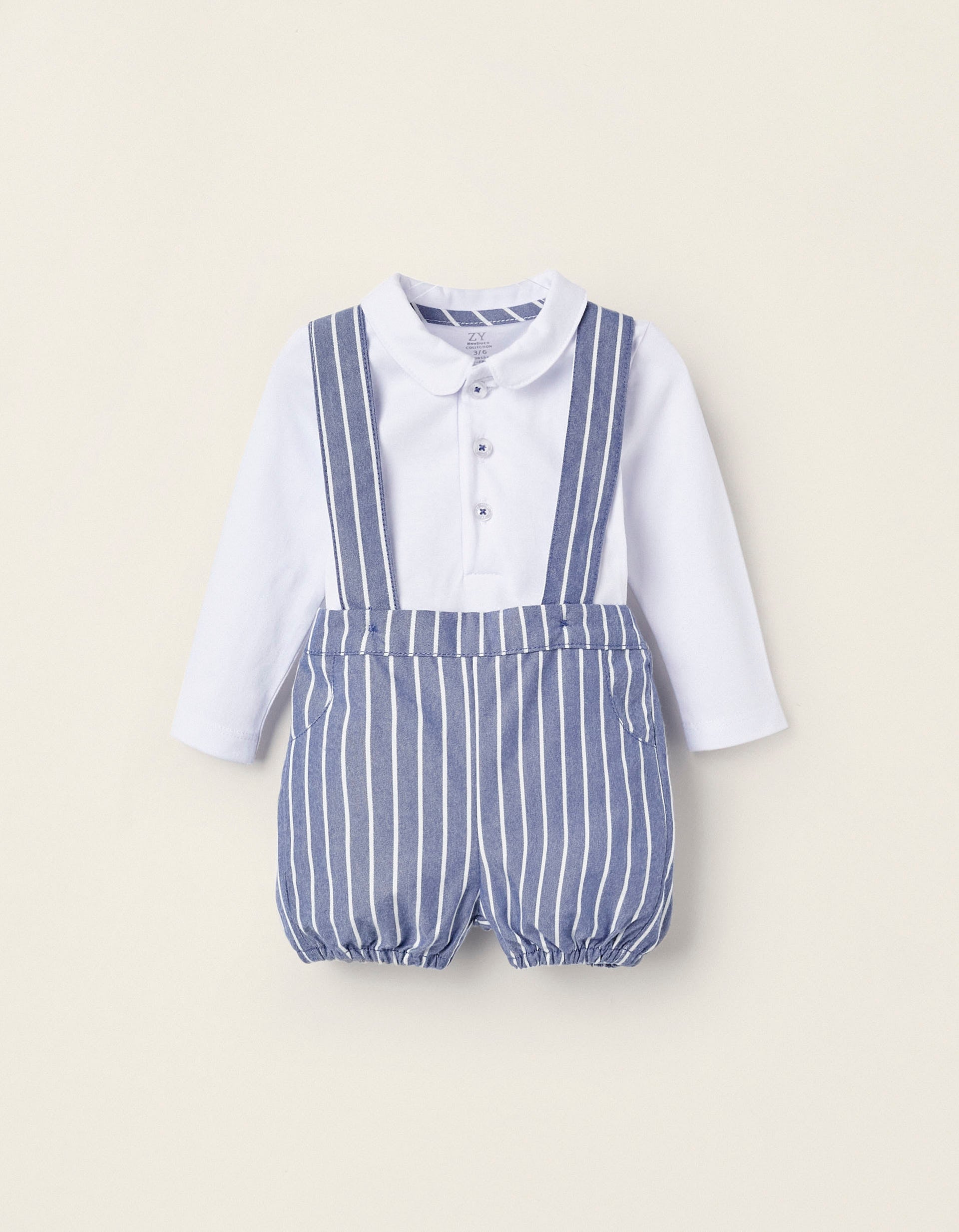 Body + Pantalones con Tirantes para Recién Nacido, Azul/Blanco