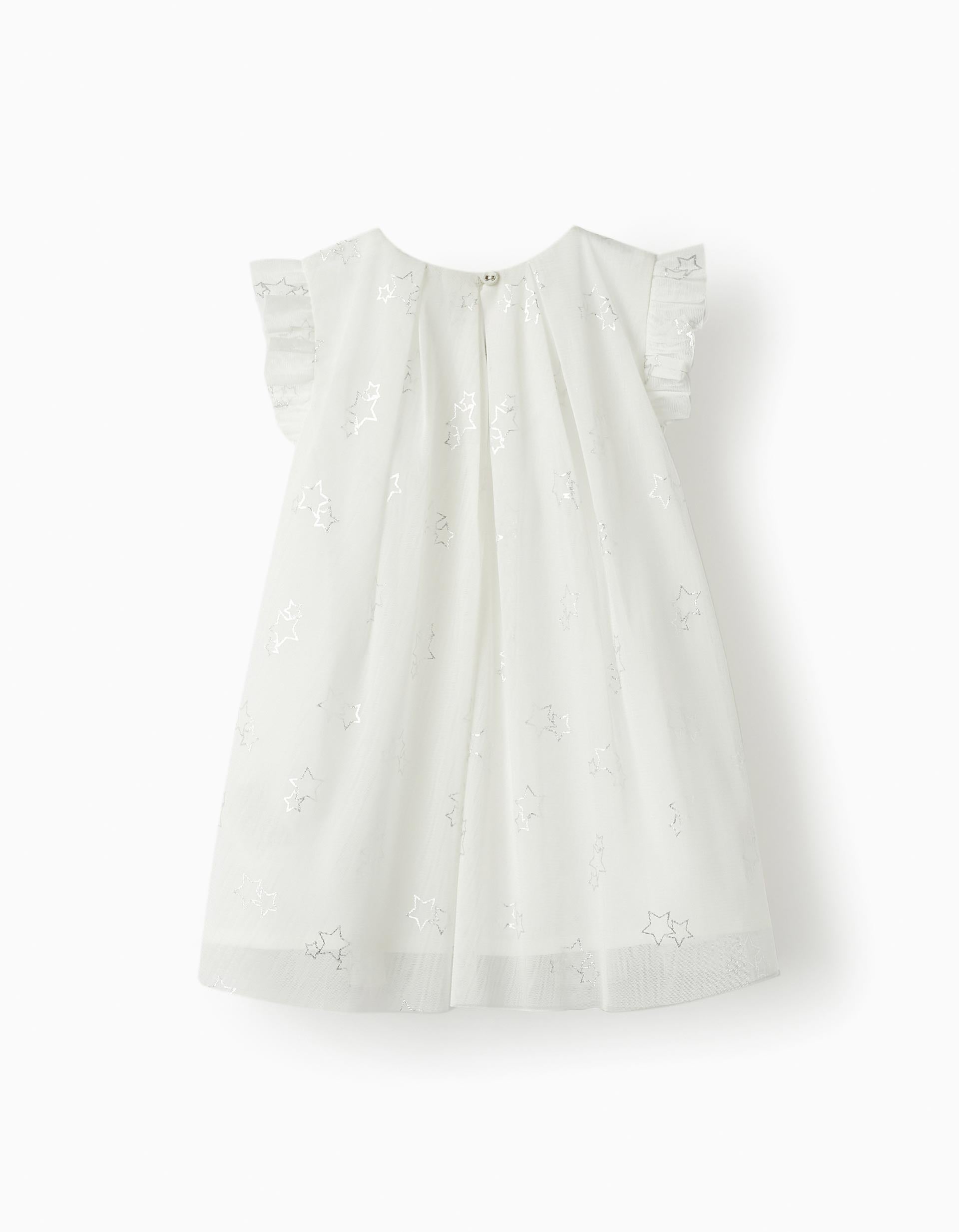 Vestido em Tule e Algodão para Bebé Menina, Branco