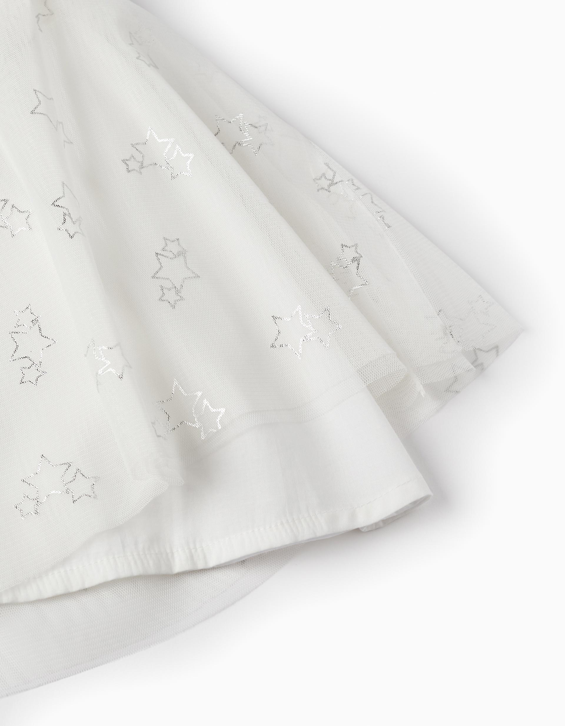 Vestido em Tule e Algodão para Bebé Menina, Branco