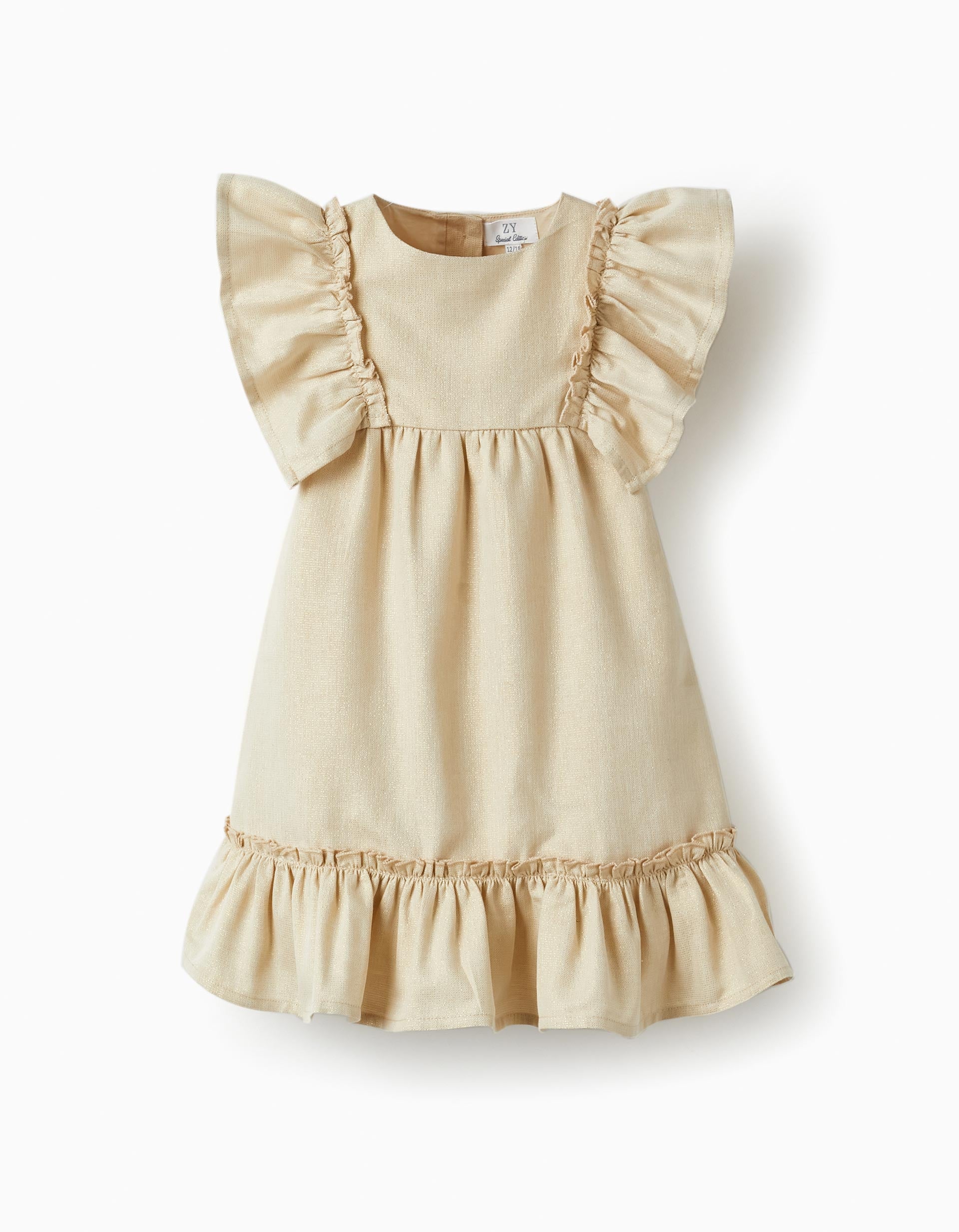 Vestido com Folhos e Fios Lurex para Bebé Menina 'Special Days', Dourado