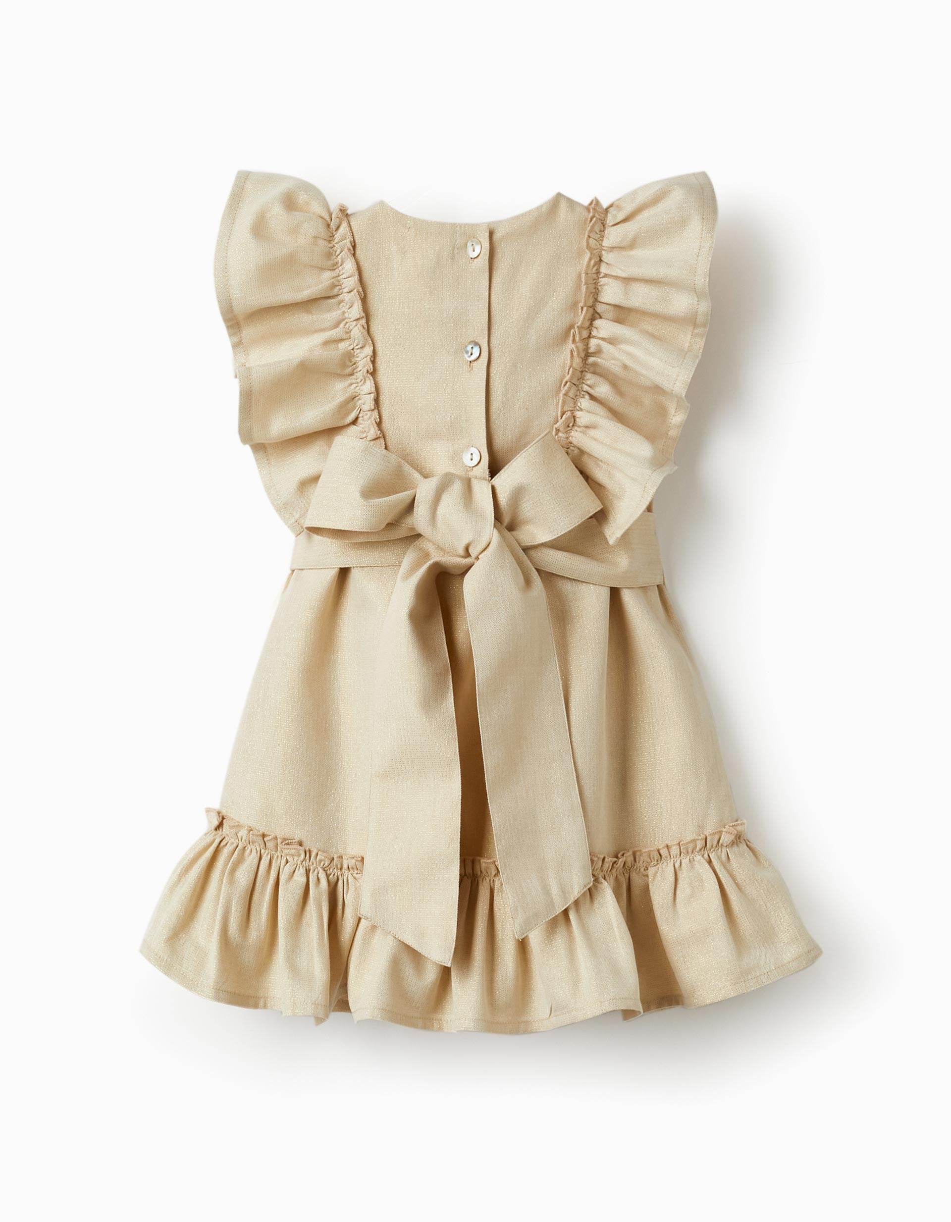 Vestido com Folhos e Fios Lurex para Bebé Menina 'Special Days', Dourado