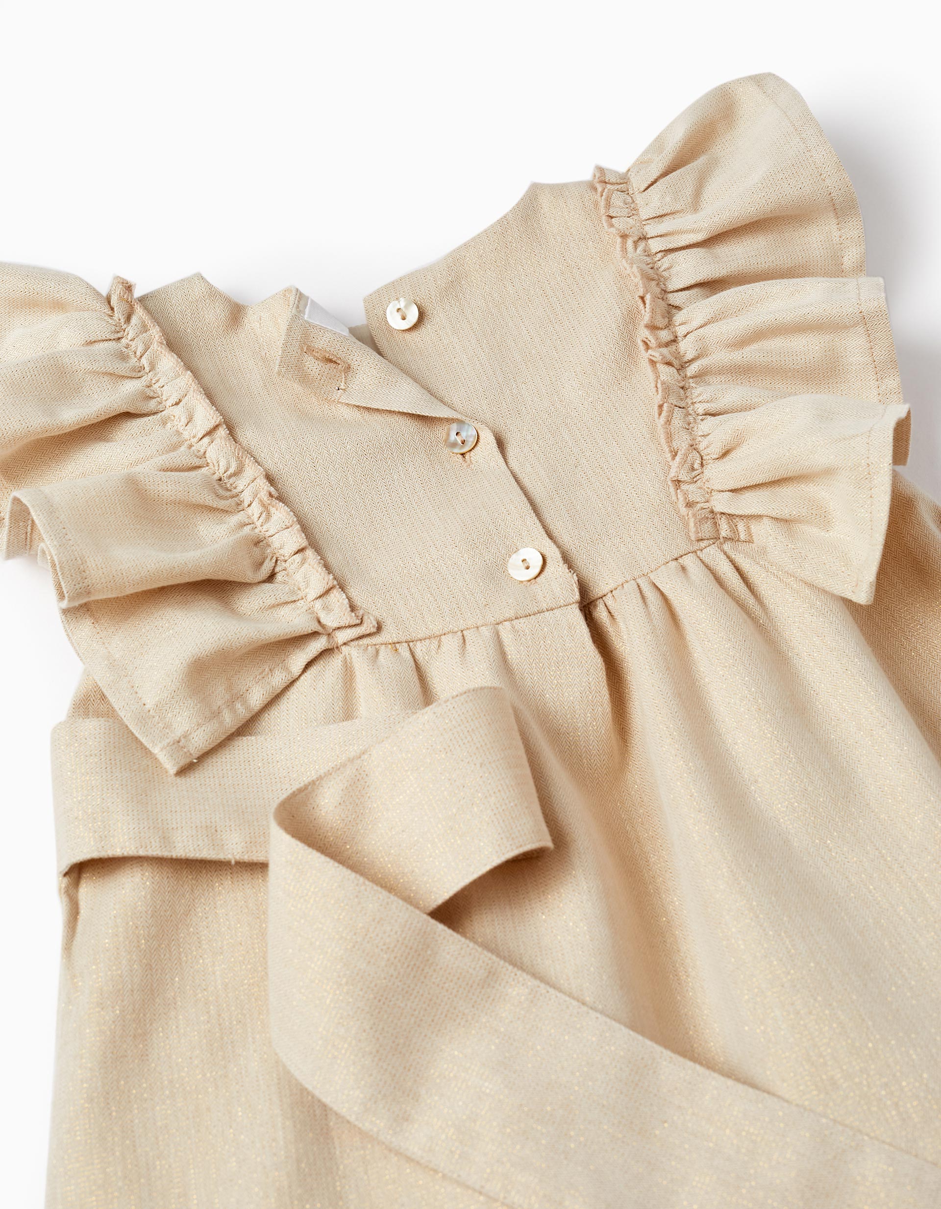 Vestido com Folhos e Fios Lurex para Bebé Menina 'Special Days', Dourado